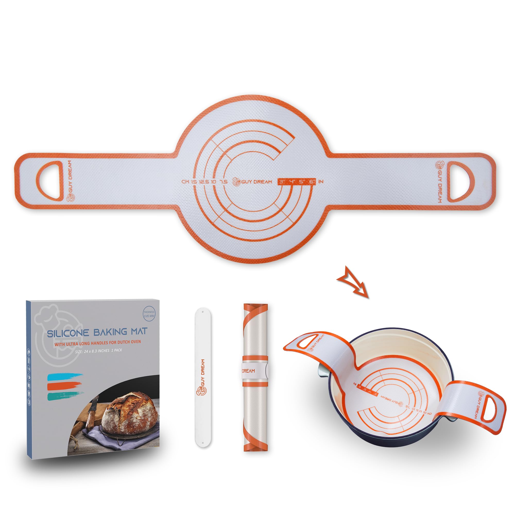 GUYDREMAT Dutch Oven Bread Baking Sling - Heat Resistant, Non-Stick Silicone Mat for Lifting Artisan Loaves, Food-Grade, Reusabl