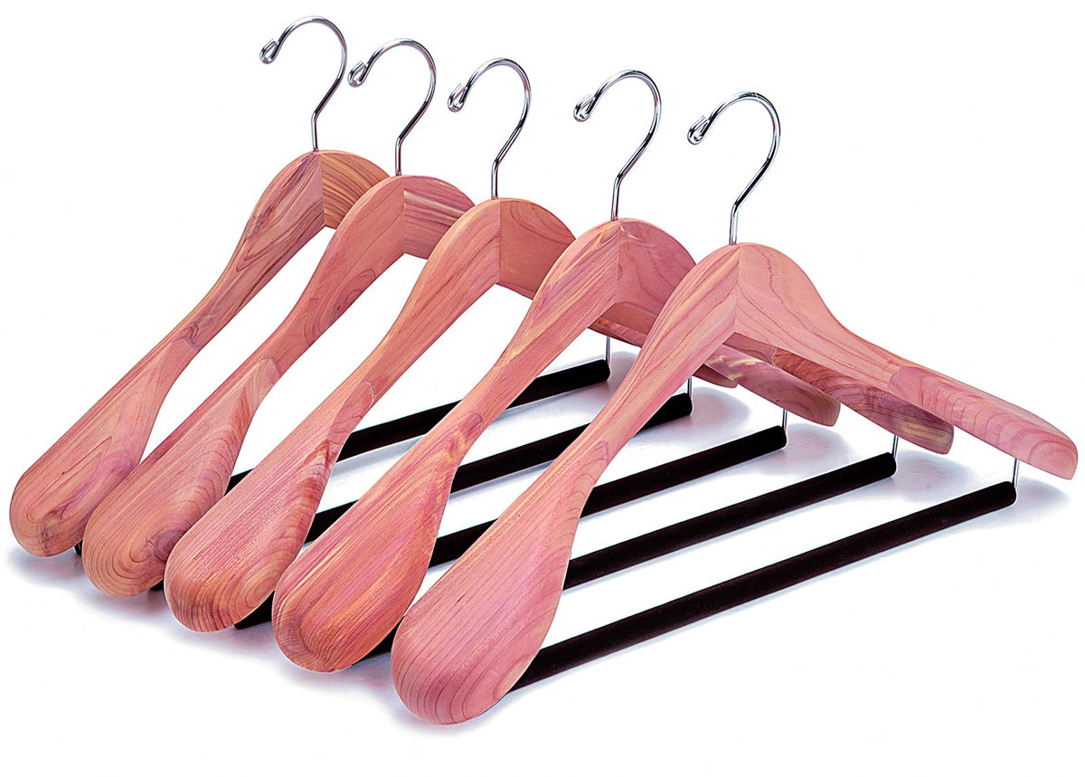 Amber Home 5 Pack American Red Cedar Wood Coat, Suit Hangers With Extra Wide Shoulder, Wooden Jacket Clothes Hanger Smooth Delux