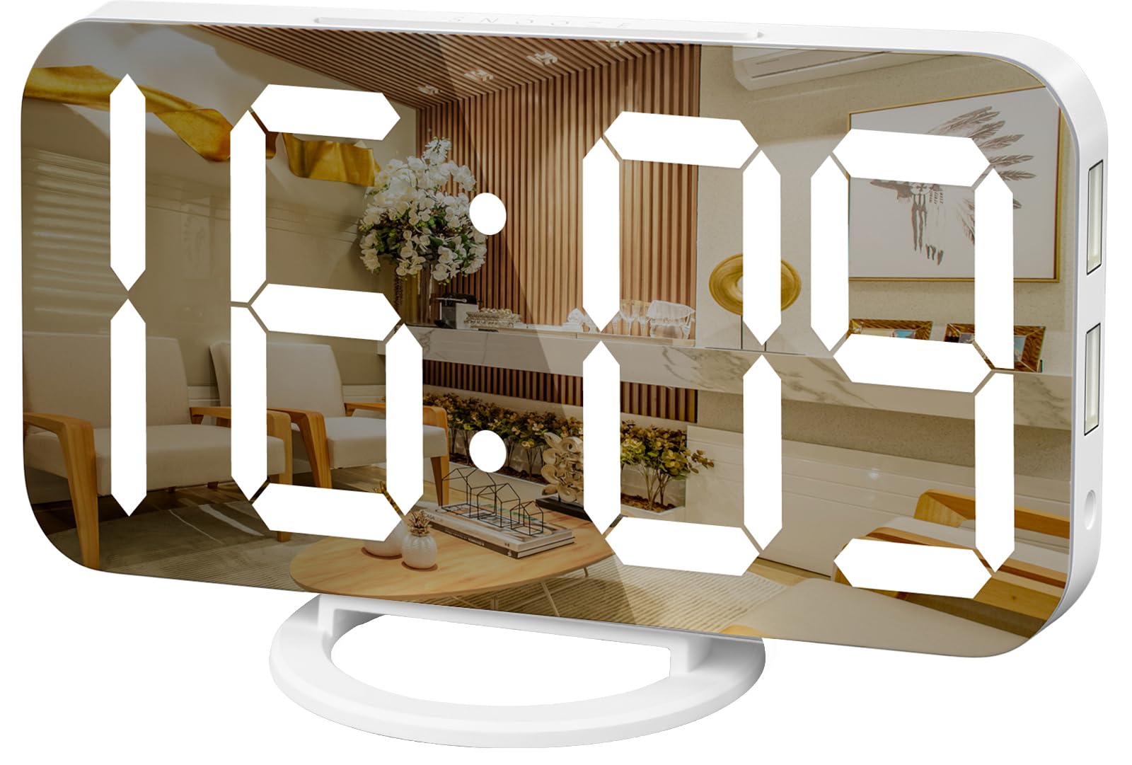 WulaWindy Digital Alarm Clock, Large Mirrored LED Display, with USB Charger, Snooze Function Dim Mode Wall Hanging Beside Desk C
