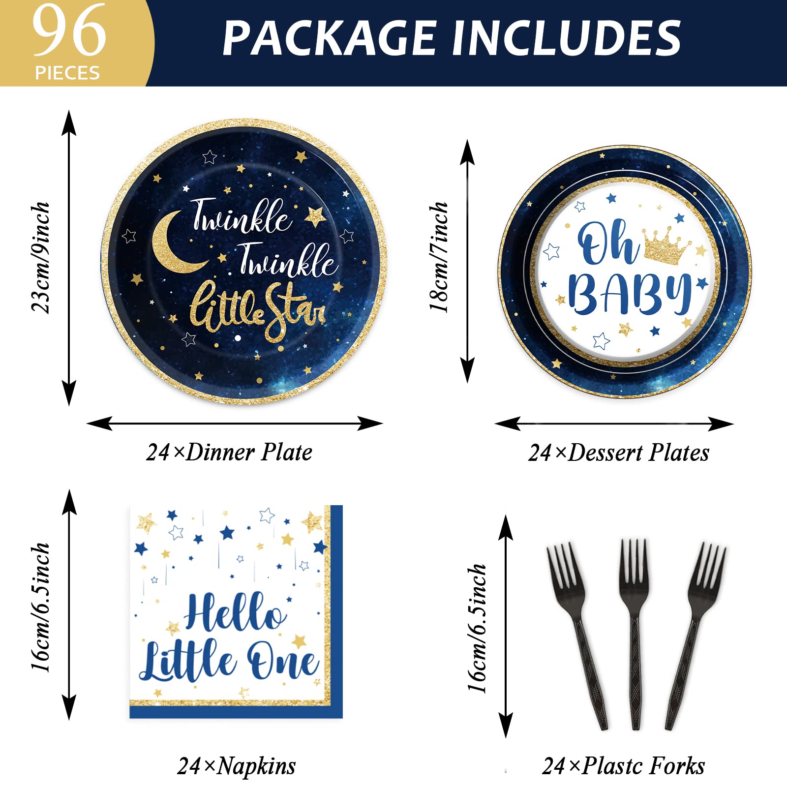 96 Pcs Twinkle Twinkle Little Star Party Gender Reveal Supplies For 24 Guests Baby Shower Plates Napkins Forks Tableware Set Dis