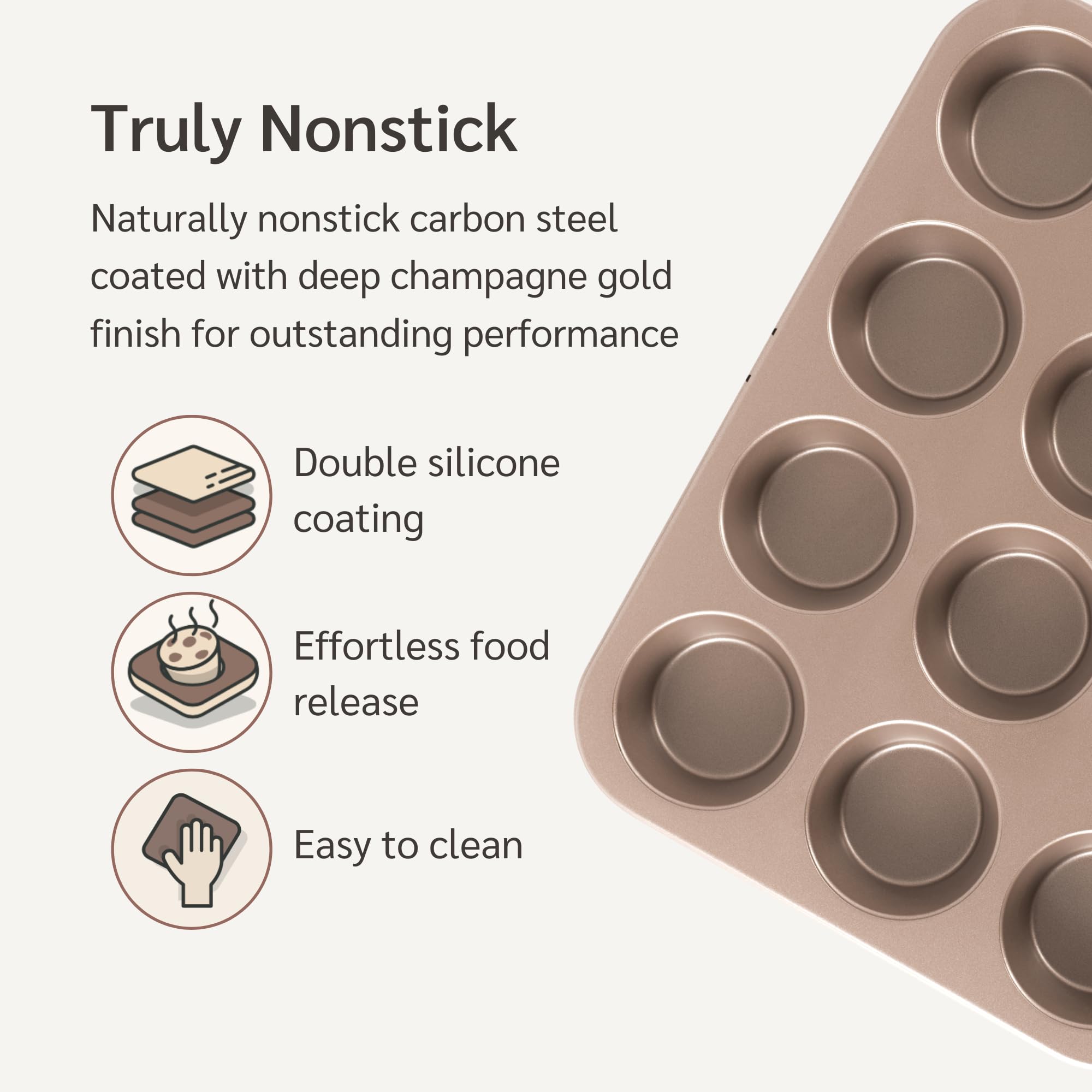 Happiels Non Toxic Nonstick 12 Cup Muffin Pan | Pfoa Bpa Free Nontoxic Cupcake Tin | Best Non Stick Muffin Pans | Muffin Tins |