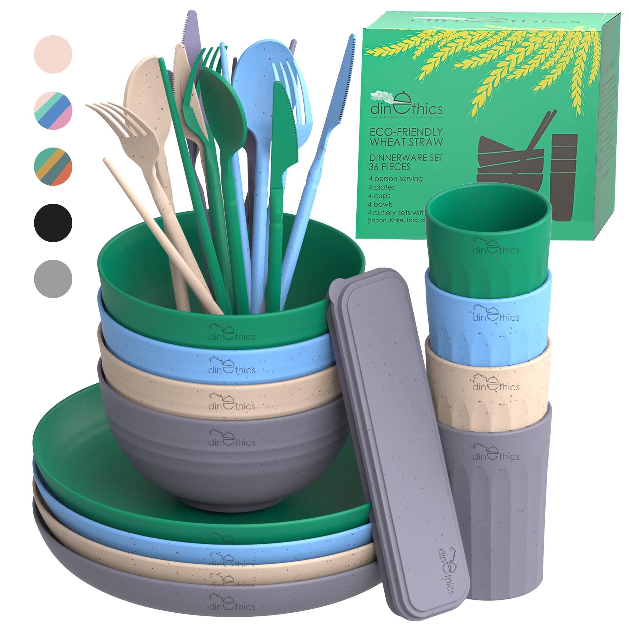Wheatstraw Dinnerware Set for 4 - Camping Dishes & Utensils - Microwavable Plates - Alternate To Plastic Plates And Bowls - Camp