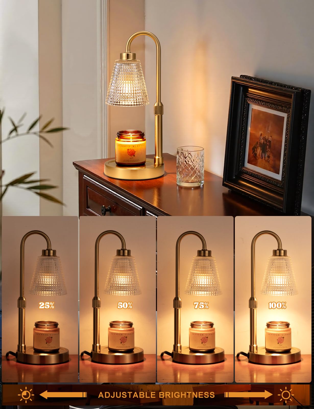 Innqoo Gold Candle Warmer Lamp with Timer, Dimmable Candle Warmer for Jar Candles, Height Adjustable Wax Melts Warmer, Birthday