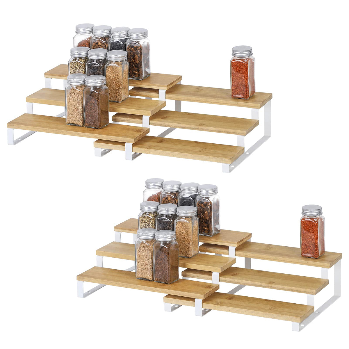 MOOACE 3 Tier Spice Rack Organizer for Cabinet, Expandable Spice Rack Seasoning Shelf Organizer for Kitchen Cabinet Countertop,