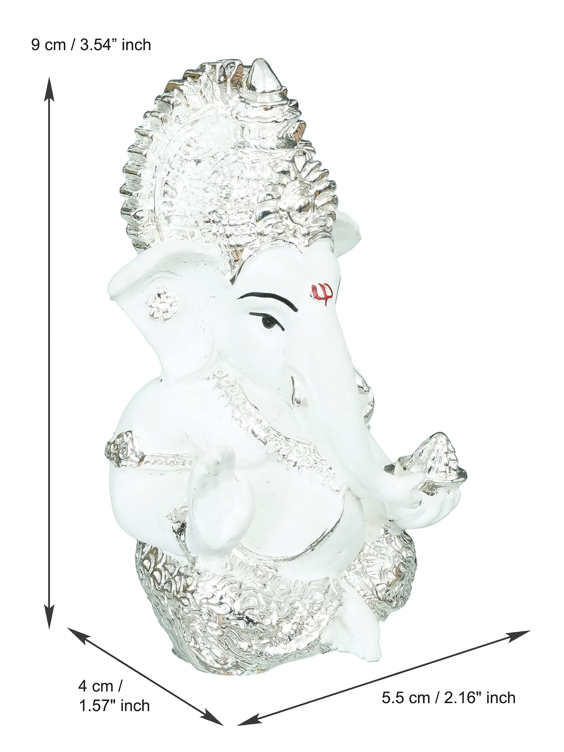Ecraftindia Silver White Resin Lord Ganesha Idol For Home Decor Office Car Dashboard| Ganesha Statue For Puja Room| Ganpati Murt