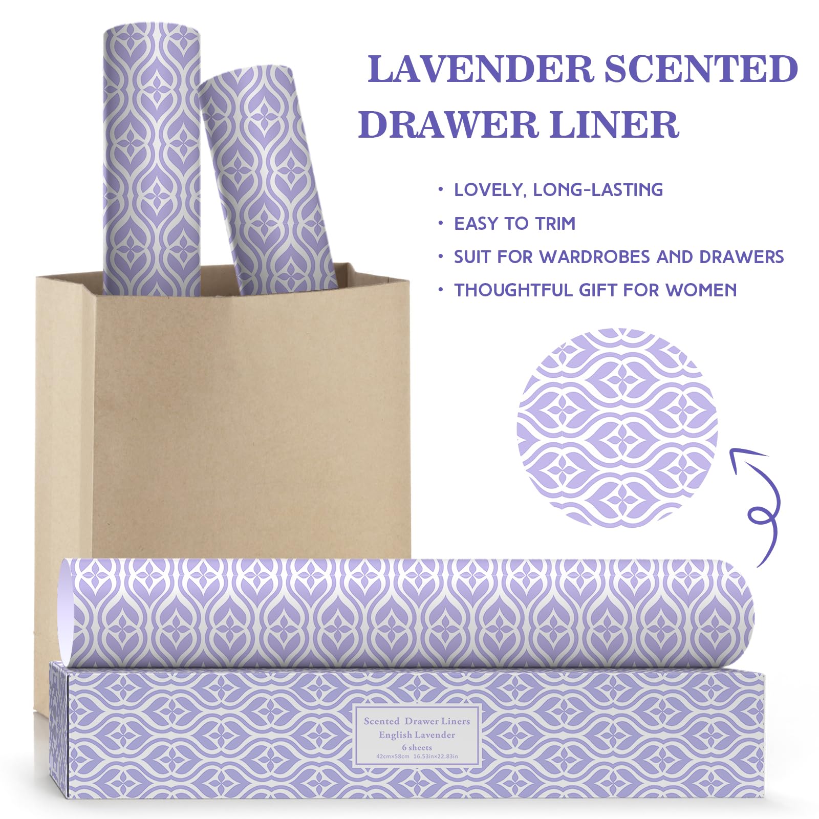 15 Sheets Drawer Liners for Dresser Lavender Scented Drawer Liners Drawer Paper Liner 14.3x19.5 Inch Sheets Scented Paper Sheets for Closet Drawers (Lavender)