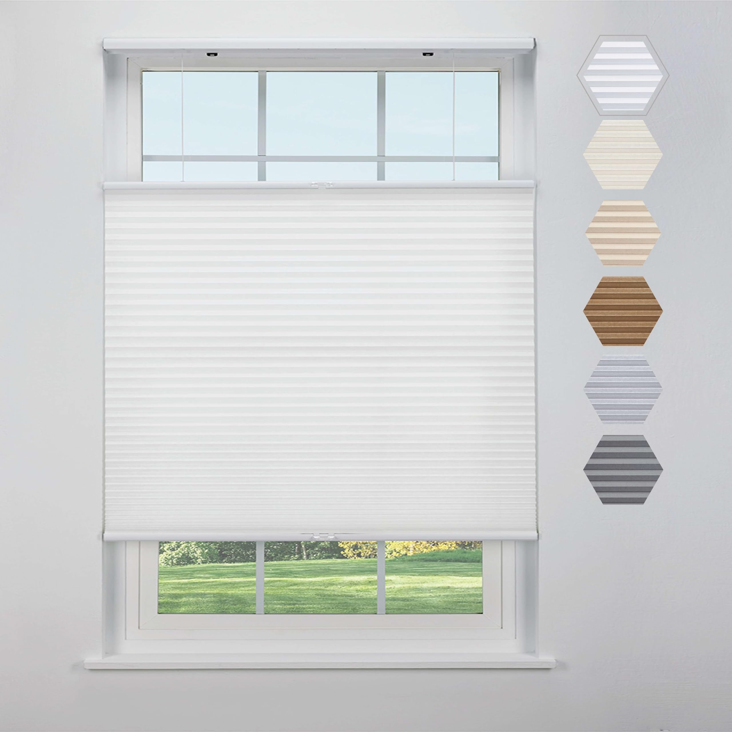 Linen Avenue Cordless Cellular Top Down Bottom Up Light Filtering Shade 22 W x 84 H, White (Arrives 1/4 Narrower)
