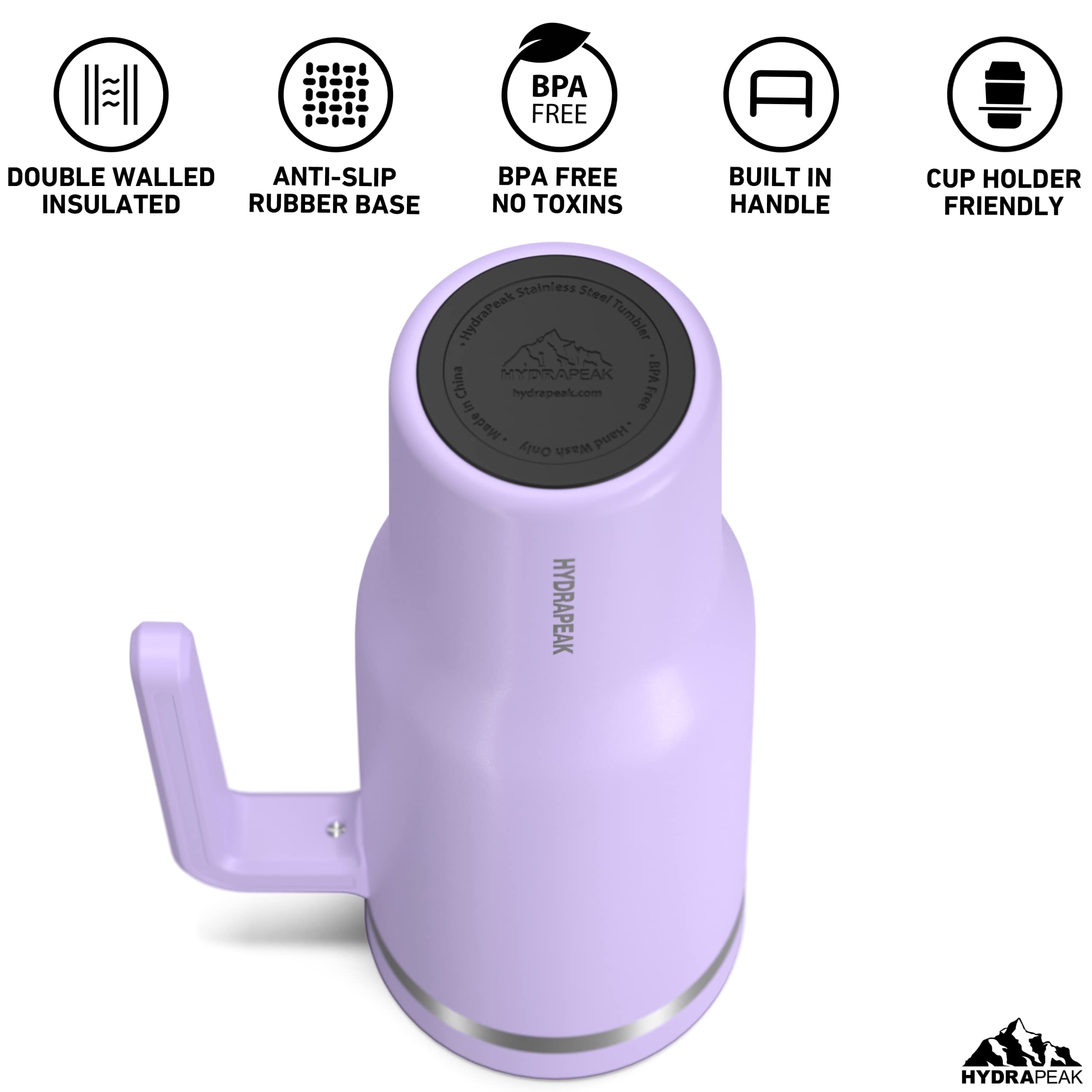 Hydrapeak Voyager 40 Oz Tumbler With Handle And Straw Lid | Reusable Stainless Steel Water Bottle Travel Mug Cupholder Friendly