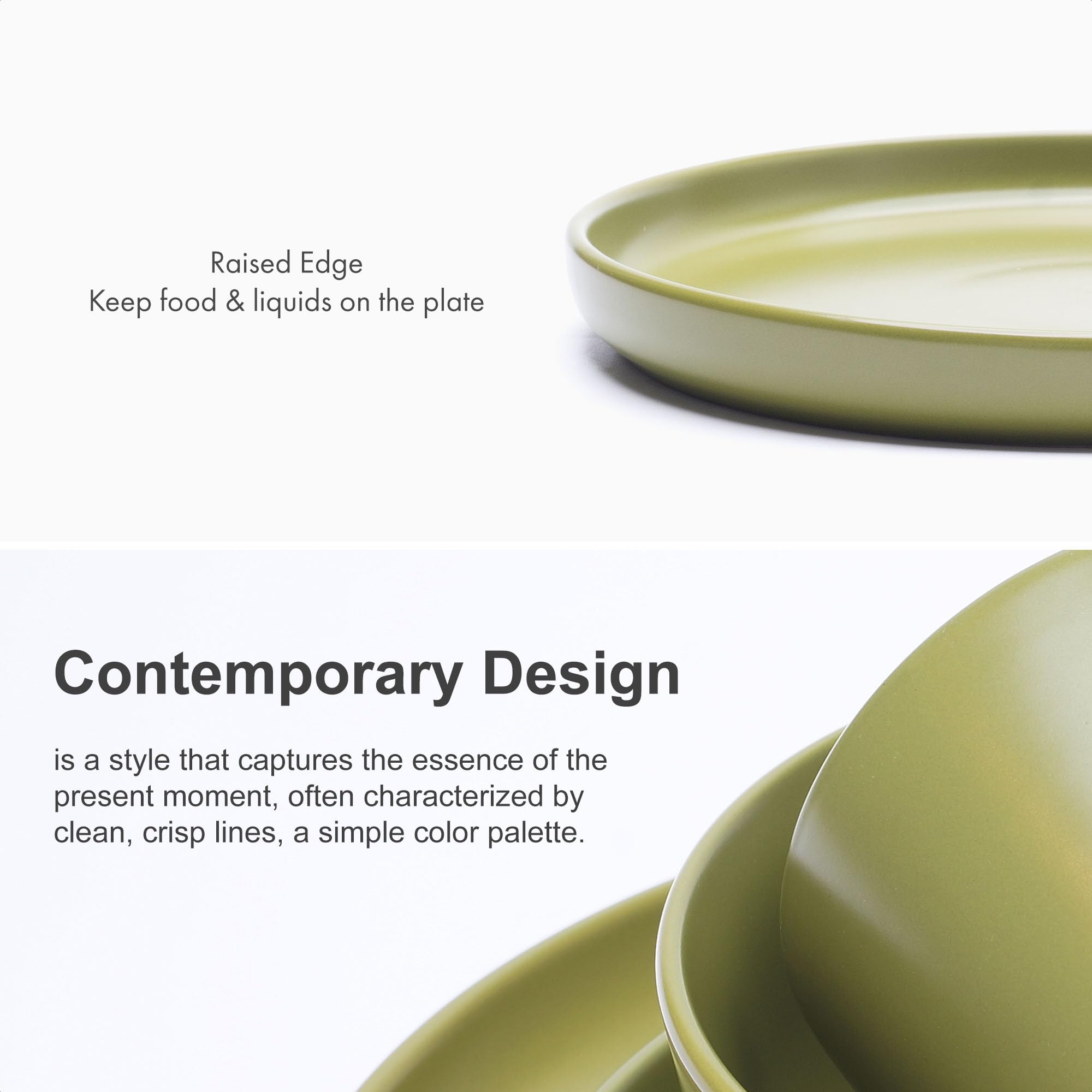 MLLERHEIM 903 Minimalist Collection 32-Piece Contemporary Ceramic Stoneware Dinnerware Sets for 8, Matte Greek Olive Plates and