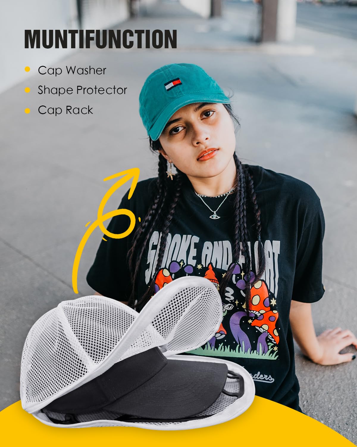 iyes.top Hat Washer for Baseball Caps - Collapsible Plastic Cleaner Cage, White, Model YT0-011