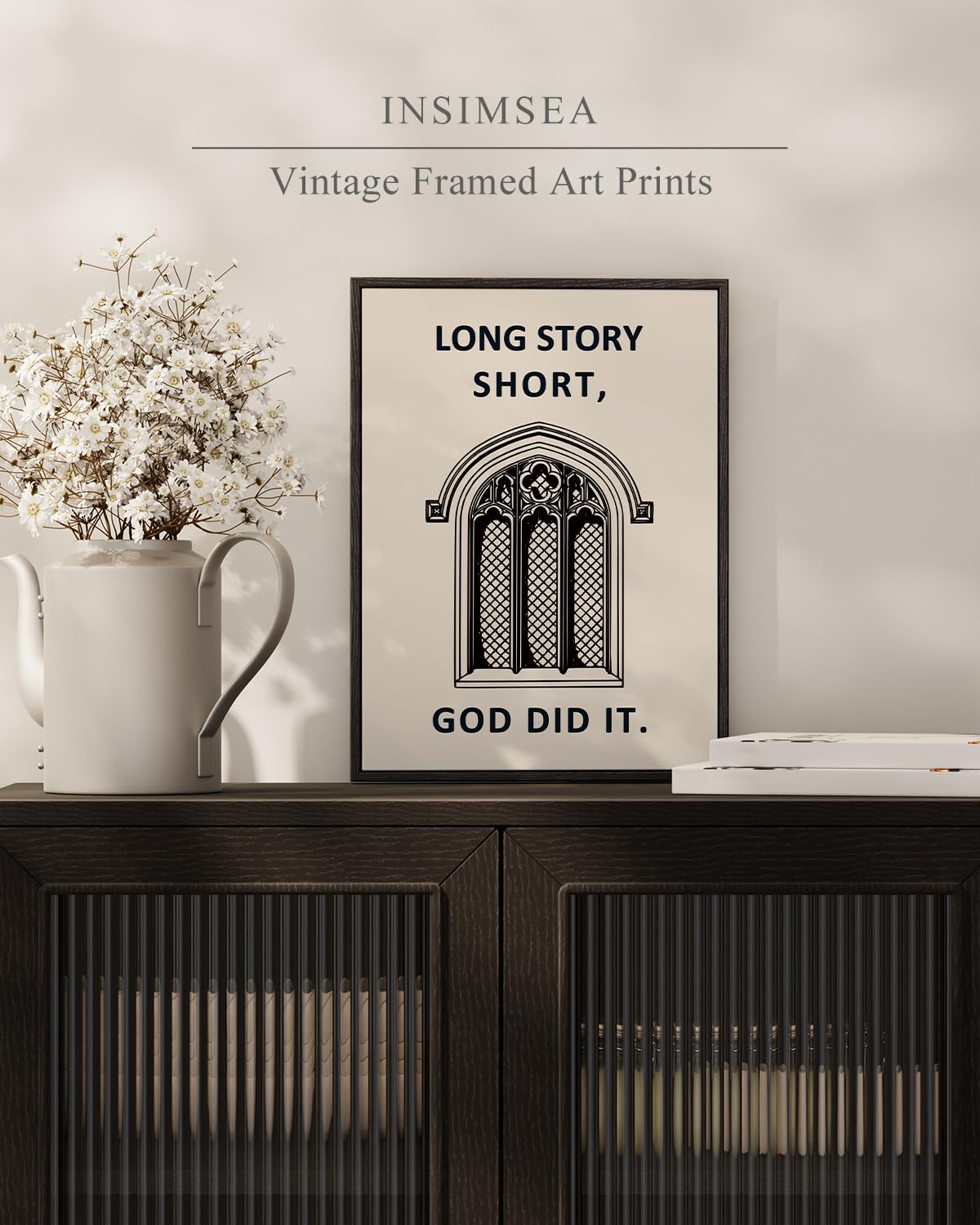 Insimsea Framed Canvas Wall Art, Inspirational Motivational Christian Word Quotes, Long Story Short God Did It, Home Office Chri