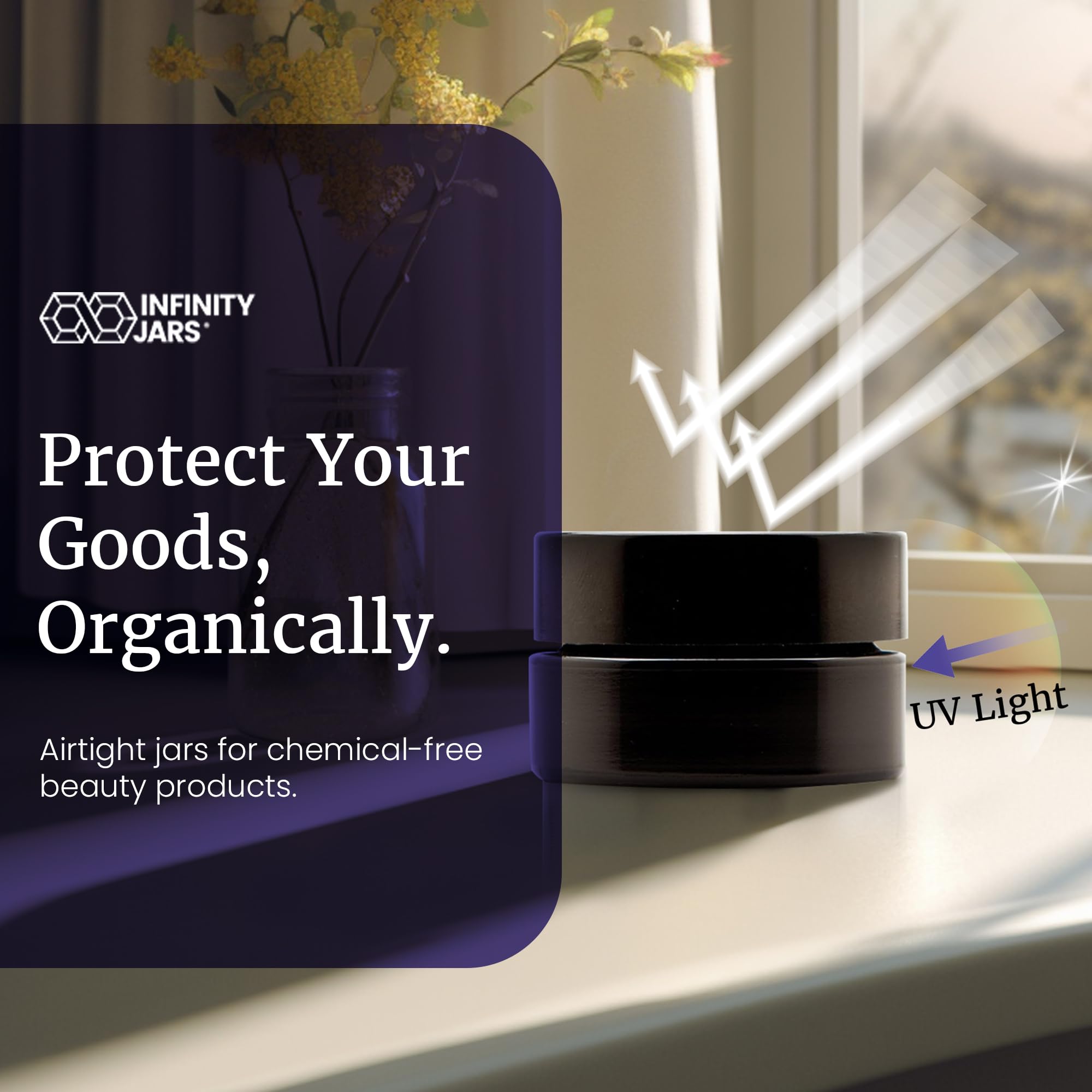 Infinity Jars Screw Top Jar 100 Ml(3.3 Fl Oz)Black Ultraviolet Refillable Cosmetic Style Travel Bottle Glass Jar Empty Cosmetic