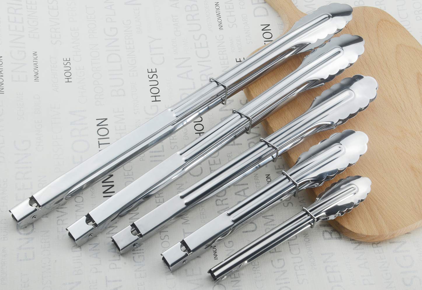 HINMAY Stainless Steel Serving Tongs Metal Cooking Tongs with Scalloped Gripping Edge Kitchen Tongs (9-Inch 3 Pieces)