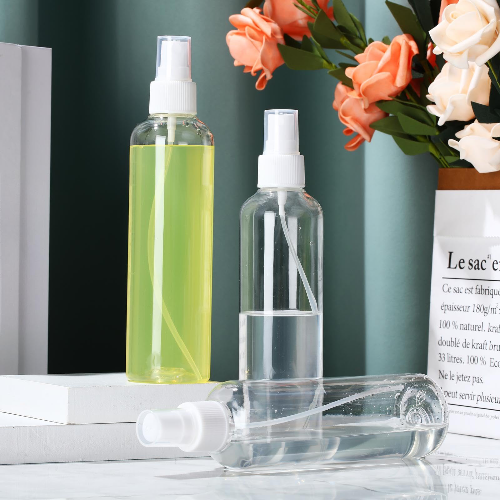 Tanlade 100 Pcs 8 oz Empty Spray Bottles with Pump Spray Cap Refillable Clear Plastic Misting Bottles Fine Mist Bottle for Hair