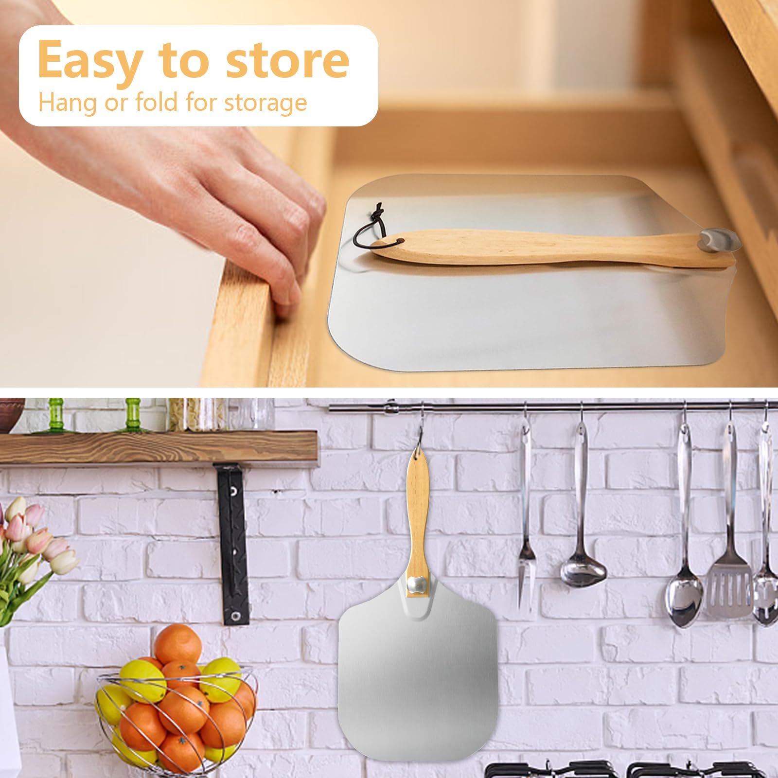 Luvan Aluminum Metal Pizza Peel With Foldable Wooden Handle,12X14 Inch Aluminum Pizza Peel,Pizza Paddle Foldable Pizza Peel Pizz