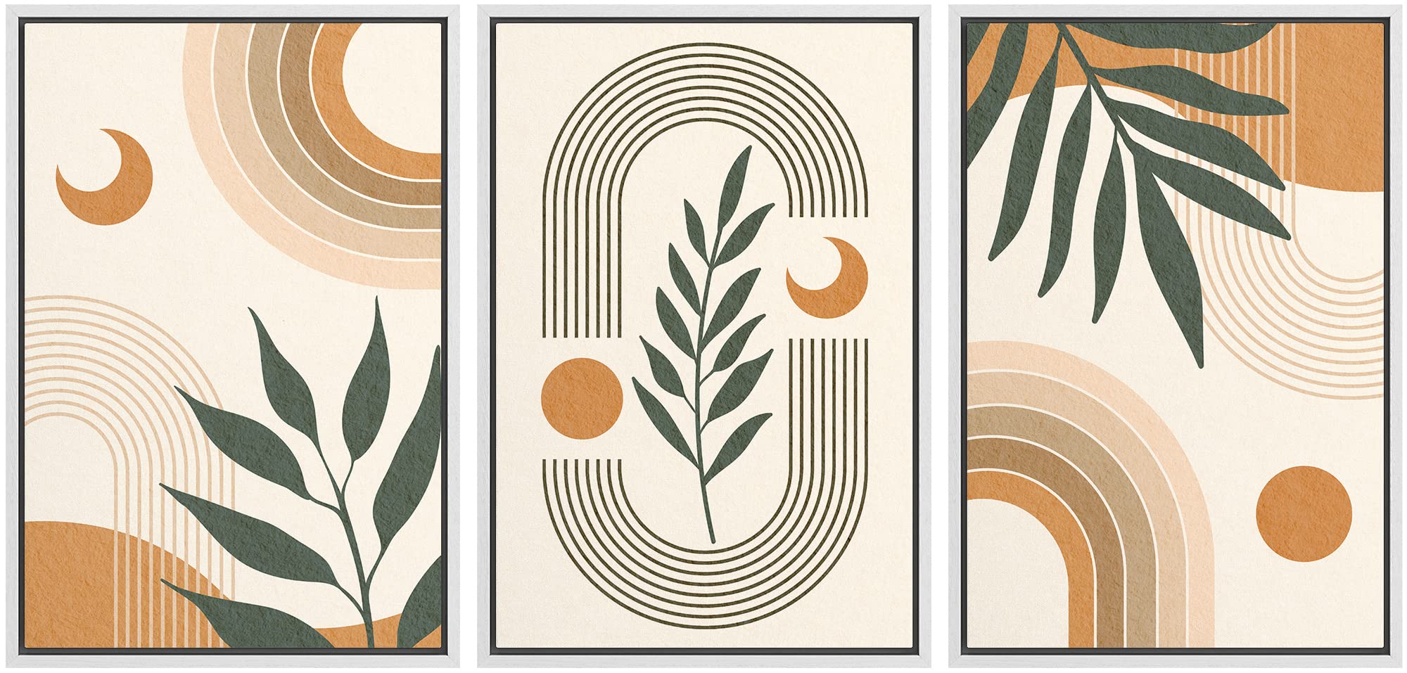 Idea4Wall Framed Wall Art Print Set Geometric Crescent Moon Tropical Plants Nature Abstract Illustrations Modern Decorative Rela