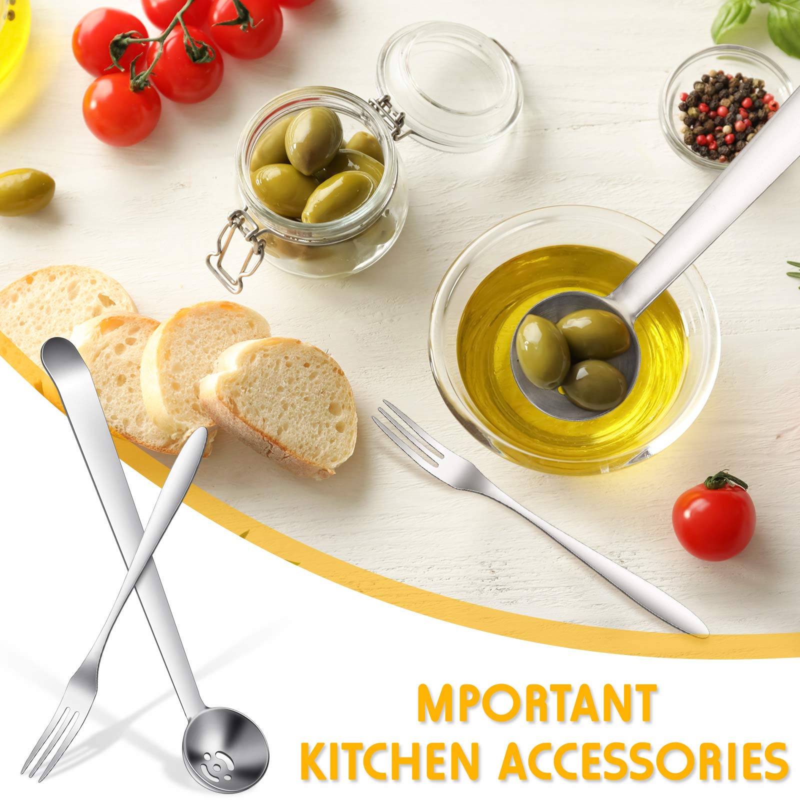 2 Pieces Olive Spoon Strainer Stainless Steel Pickle Forks Set Pick Jar Spoon And Fork Cherry Spoon With Drain Hole Jar Serving