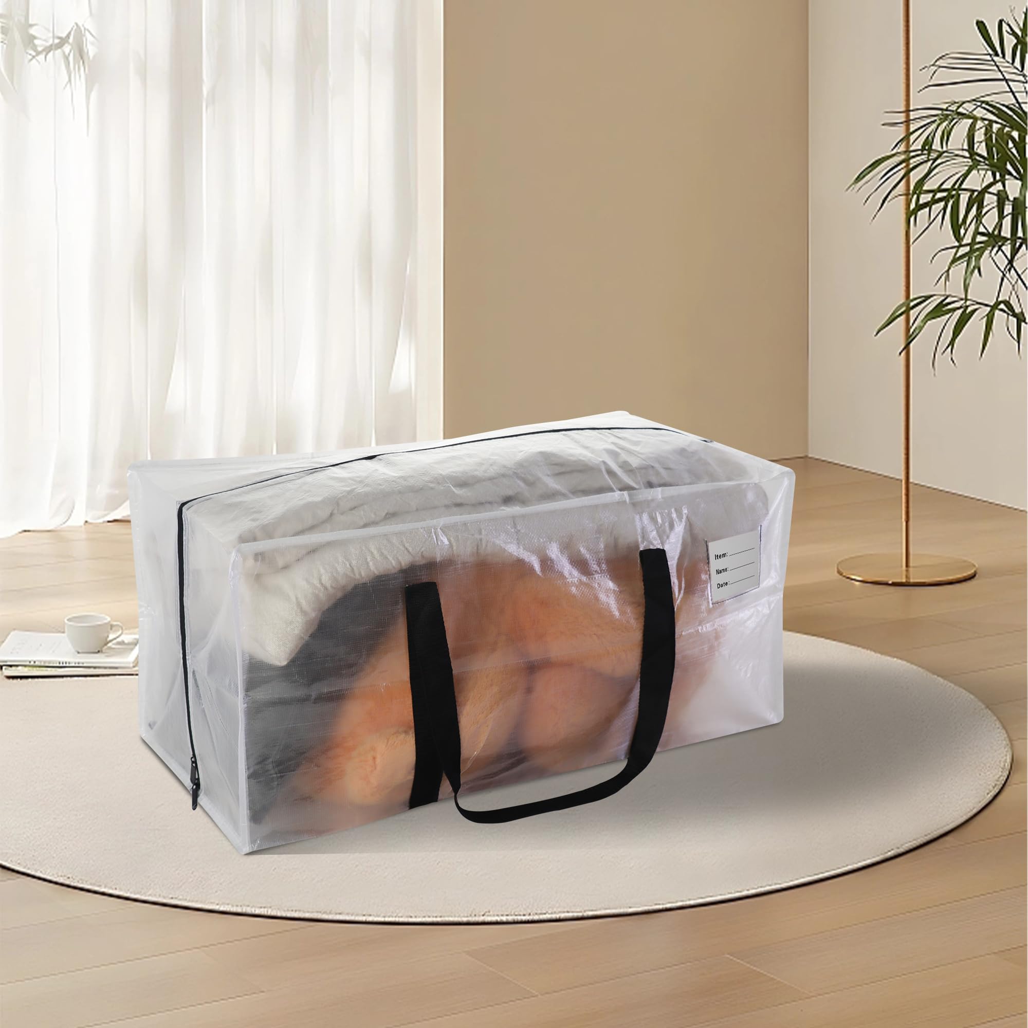 Jcbzamz 6 Pcs Clear Large Moving Bags,Storage Bags With Black Strudy Side Handles &Tag Pocket, 28.7'' X 14.2''X13''Clothes Stora