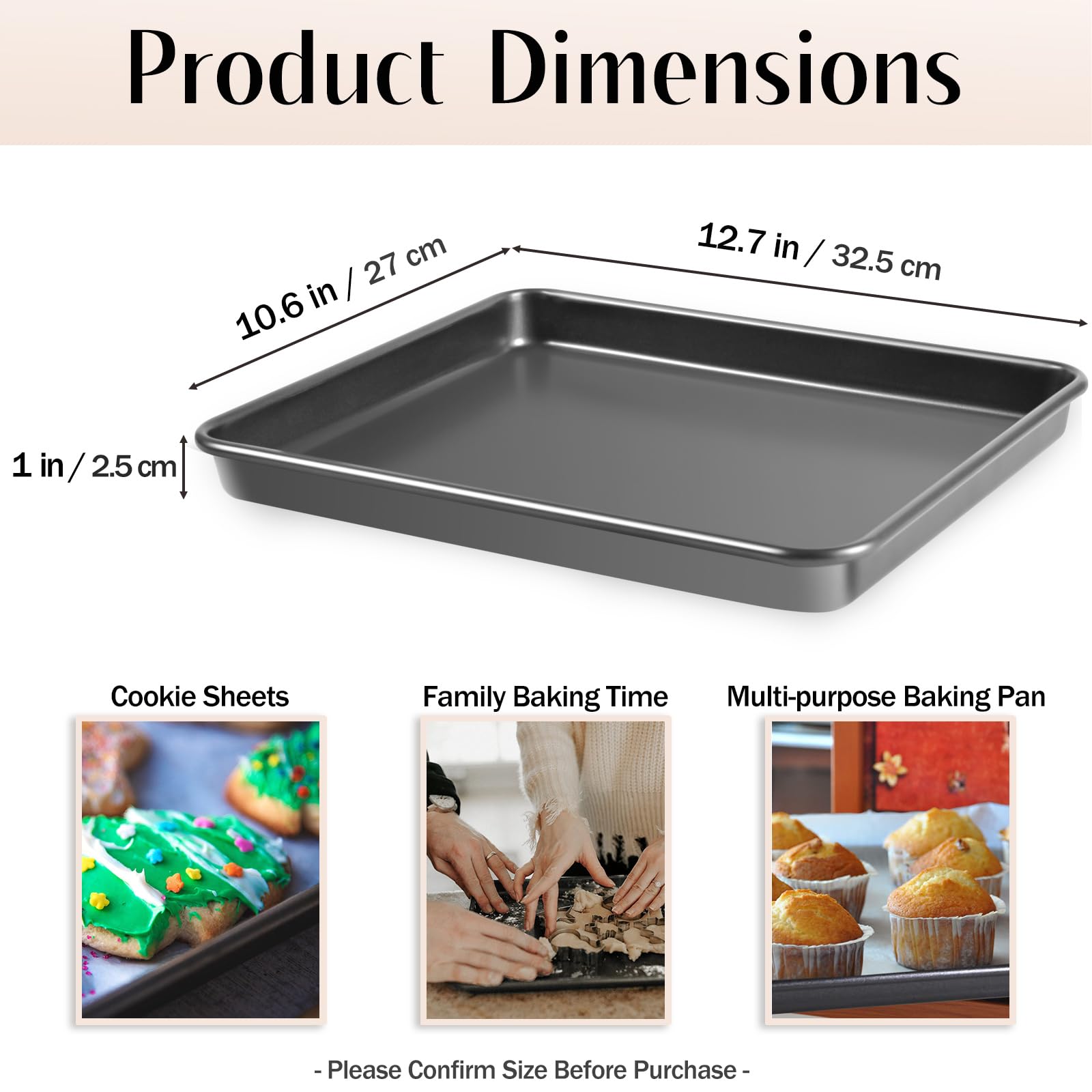 12.7-Inch Nonstick Baking Sheets & Cookie Trays For Oven, 2-Pack Pfoa Free Baking Pans Set (Black)