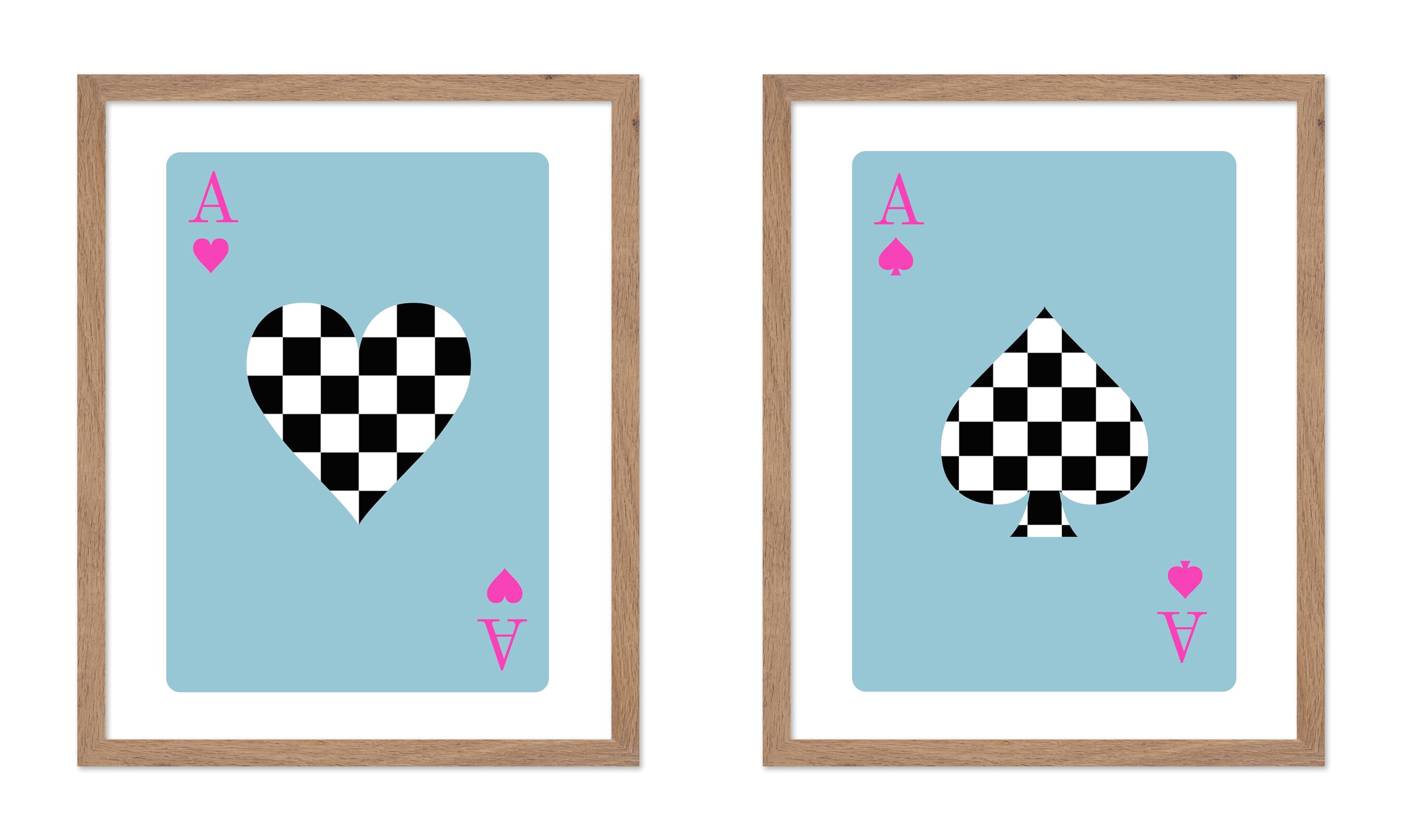 Poster Master 2-Piece Minimalist Poster - Retro Trendy Print - Ace of Hearts, Ace of Spades, Lucky You, Checkered - Gift for Art