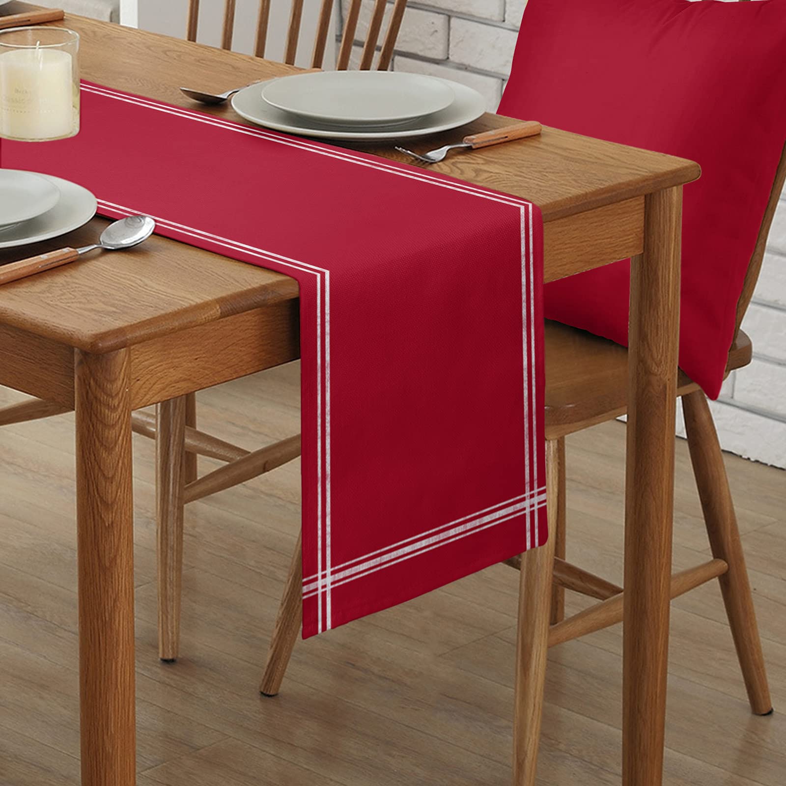 Red Table Runner Dresser Scarves, Farmhouse Red Dining Table Runners 72 Inches Long Linen Stripe Coffee Table Runner,Non-Slip Wa
