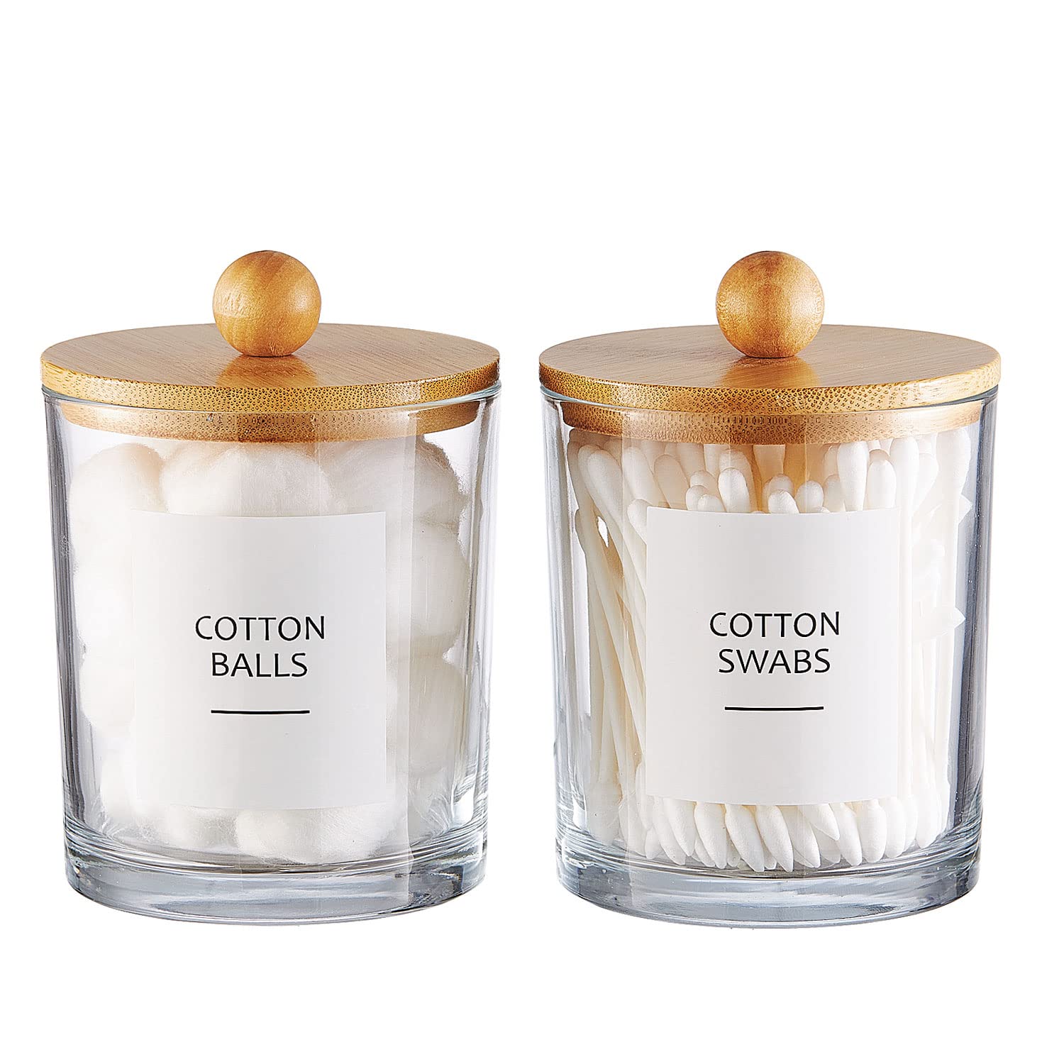 Onsogi Glass Apothecary Jars With Bamboo Lids For Bathroom Organization, Q Tip Holder And Cotton Ball Holder Are Great For Farmh