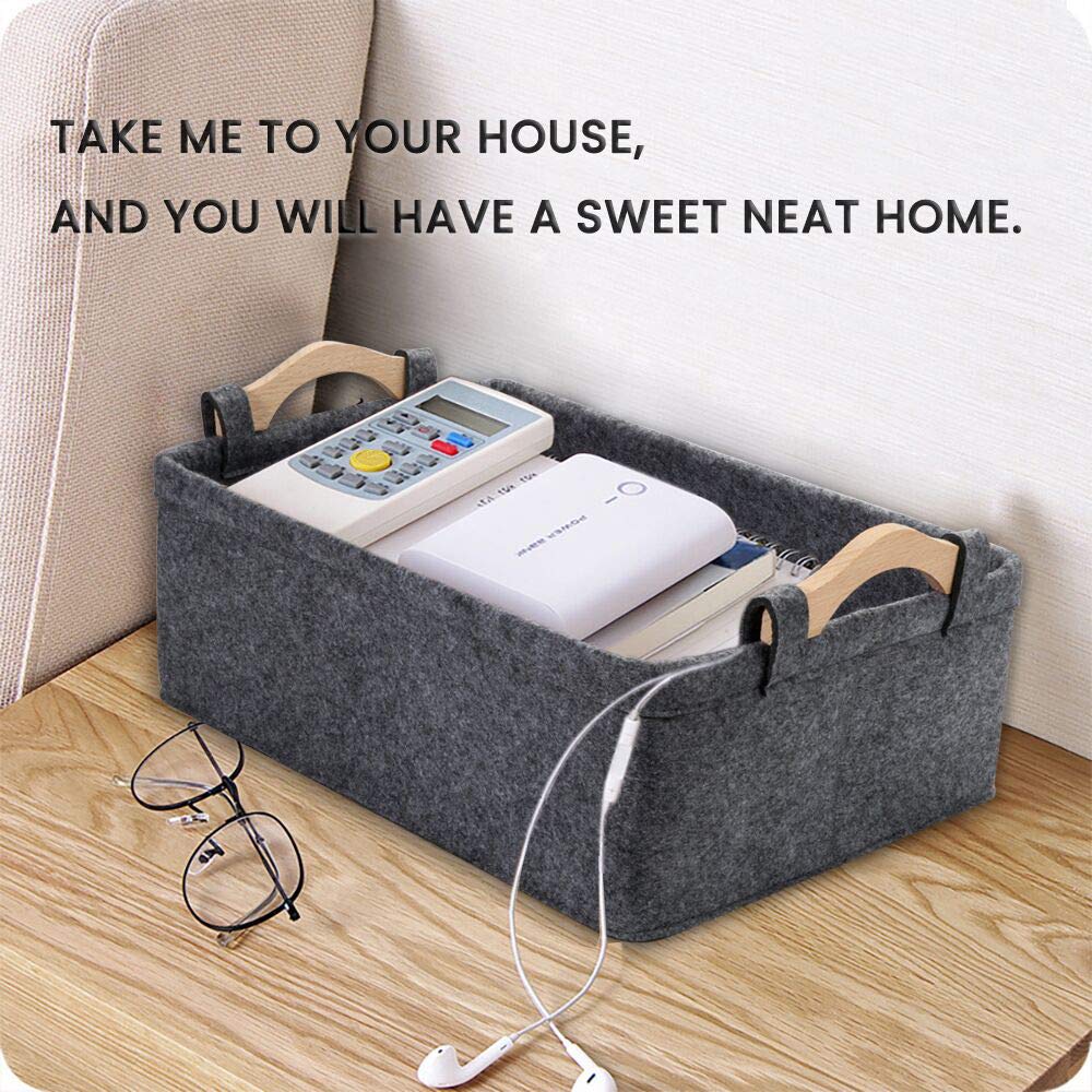 Collapsible Storage Basket Medium Rectangle Felt Fabric Baskets Storage Bins Organizer for Underwear Socks Bra Towel Toiletry Baby Products Storage Basket Light Gray