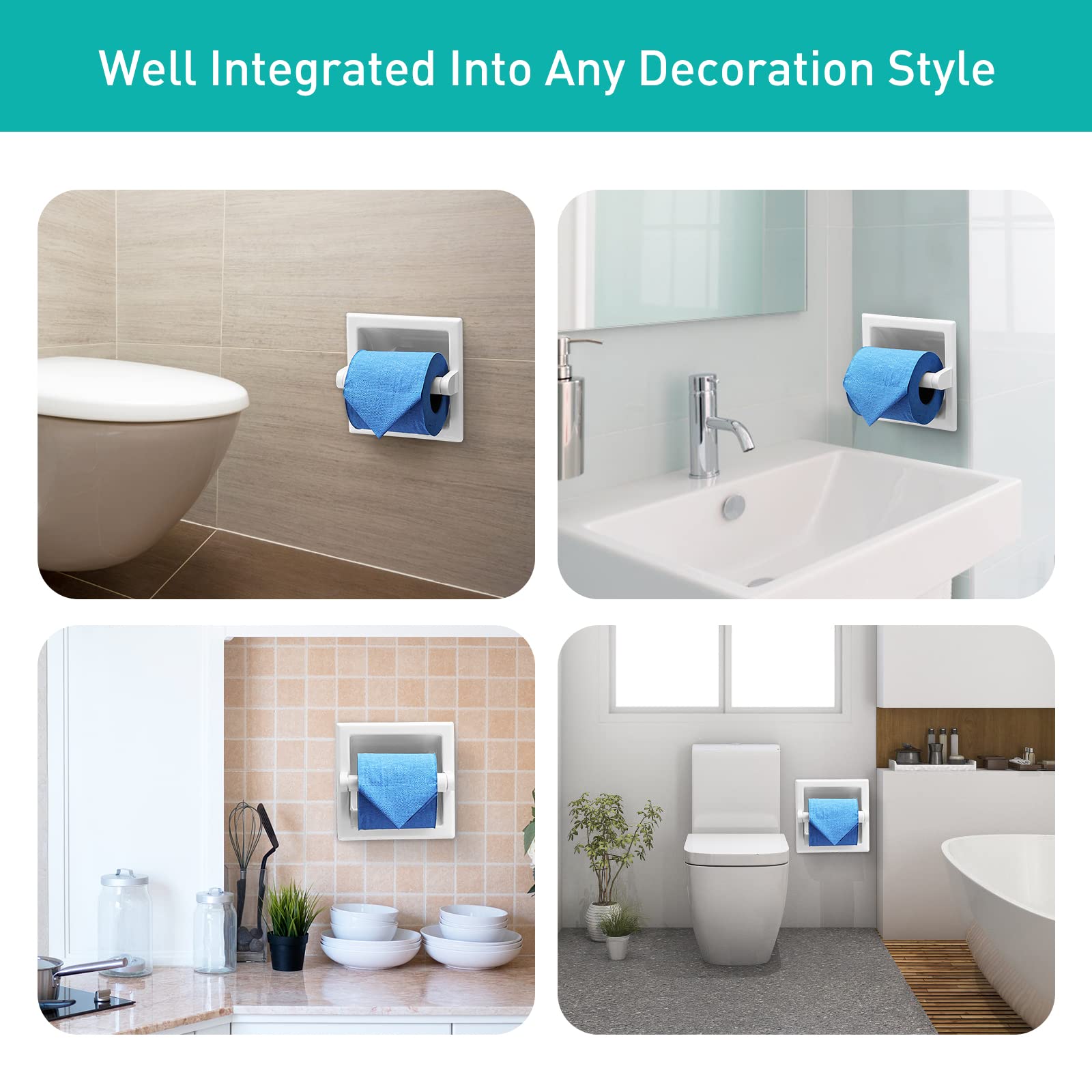 Recessed Toilet Paper Holder White - Bathroom Toilet Tissue Holder Wall Mount Recessed Toilet Paper Roll Holder Stainless Steel