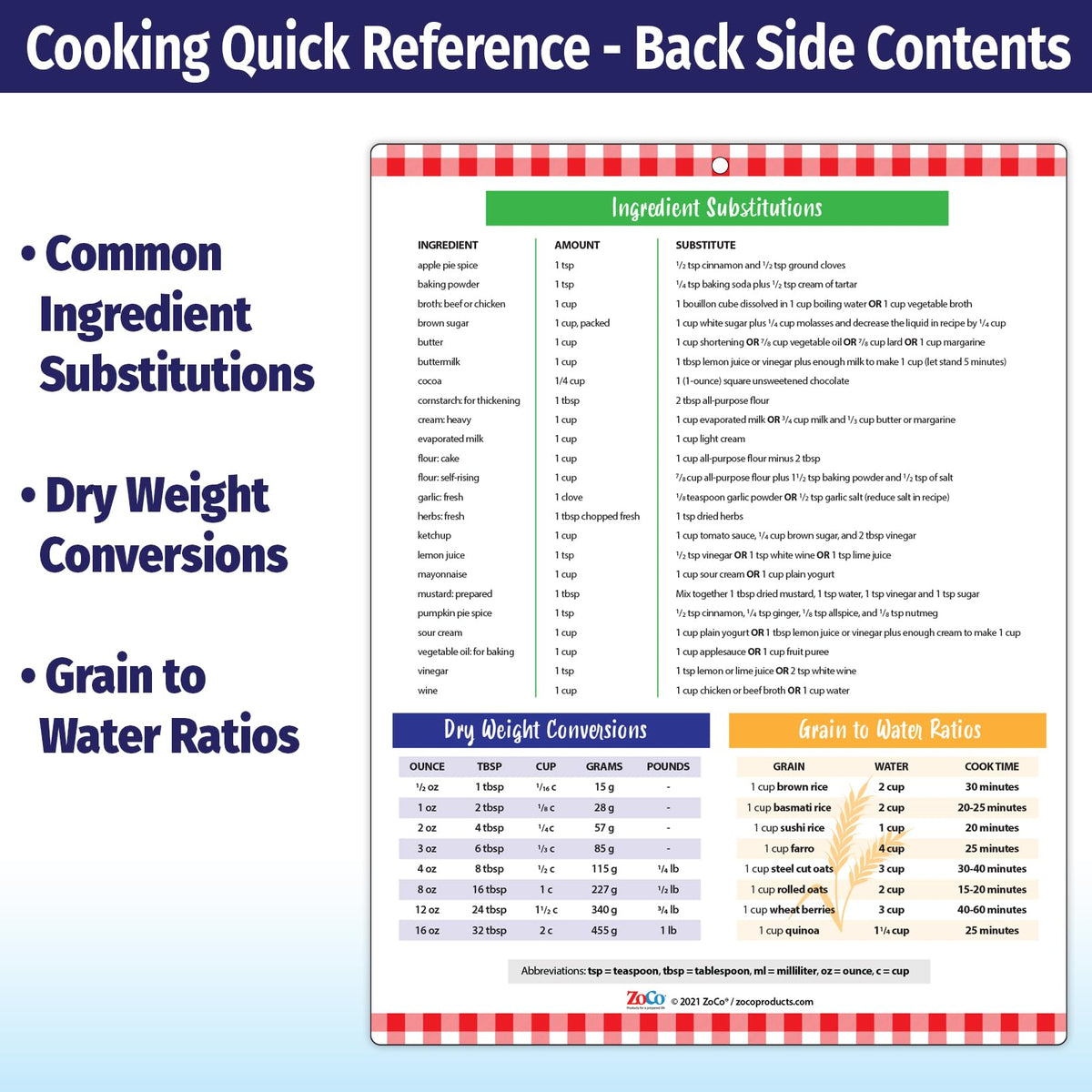 Cooking Conversion Chart Kitchen Magnet - Liquid, Dry Weight, Oven Tem ...