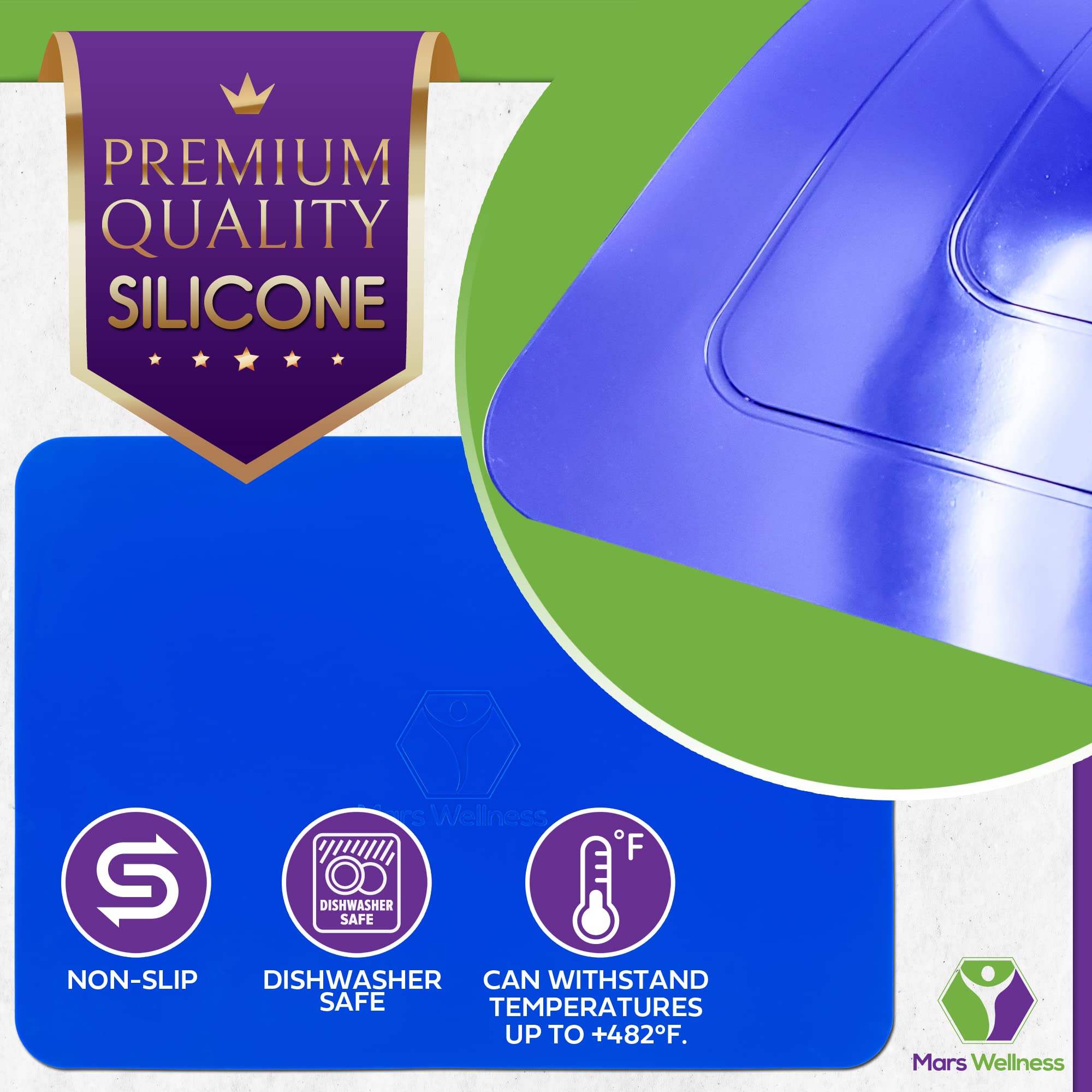 Mars Wellness Rectangular Non Slip Silicone Mat - Anti Slip Large Table Coaster Pad - 9.8'' X 7'' - Eating Aids, Baking, Crafts,