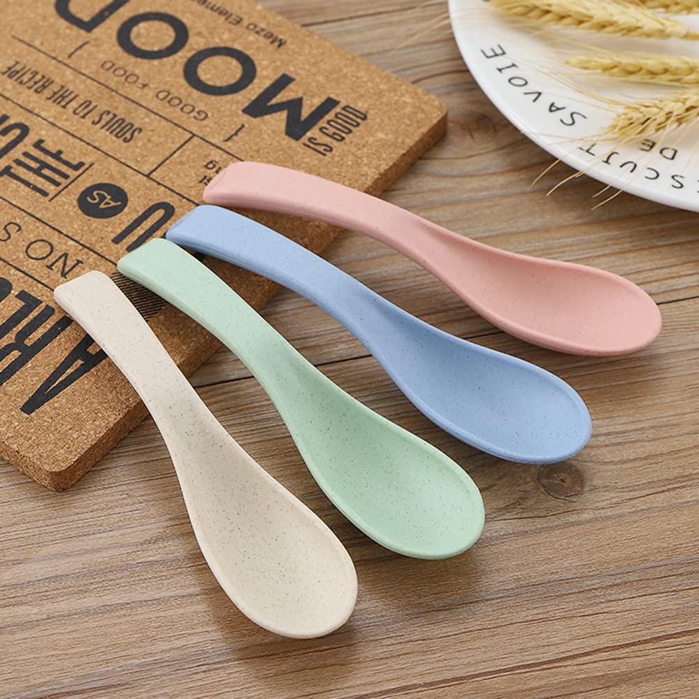 Set Of 4 Wheat Straw Spoons, Reusable Soup Cereal Spoon, Unbreakable Dinner Spoon, Portable Lightweight Meal Spoon For Adults Ea