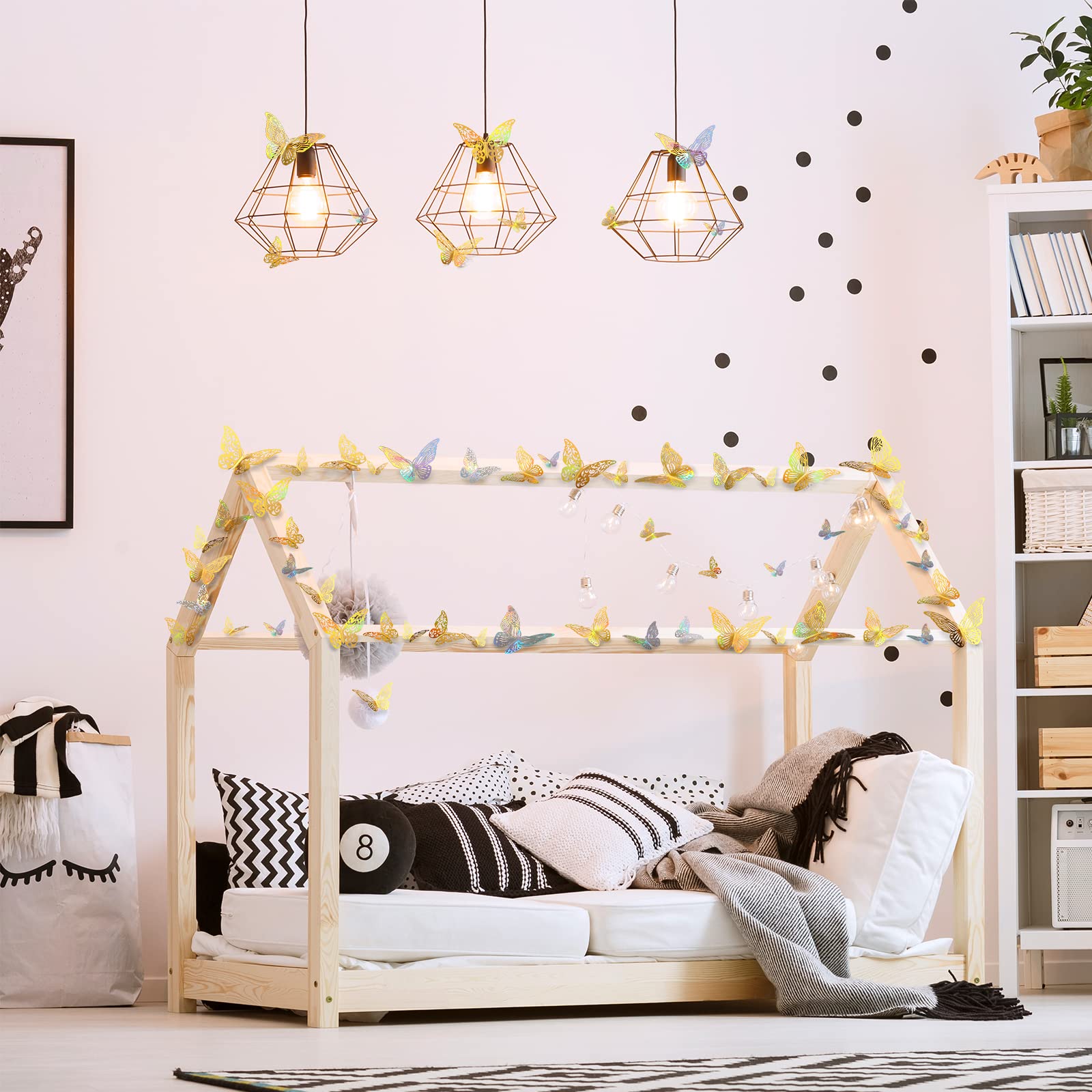 Somotersea 24Pcs 3D Butterfly Wall Decor Removable Butterfly Decals Monarch Butterfly Stickers For Girls Kids Bedroom Decoration