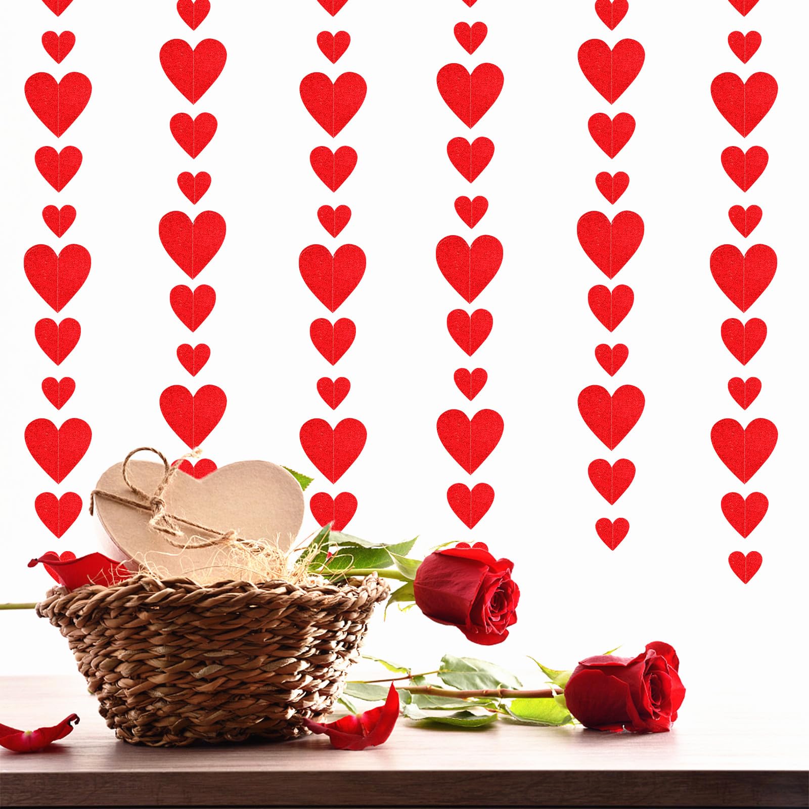 Party Decorations Red Heart-Garland - 52ft Special Night Galentines Hanging Streamers Banner,Girl Romantic Wedding Anniversary B