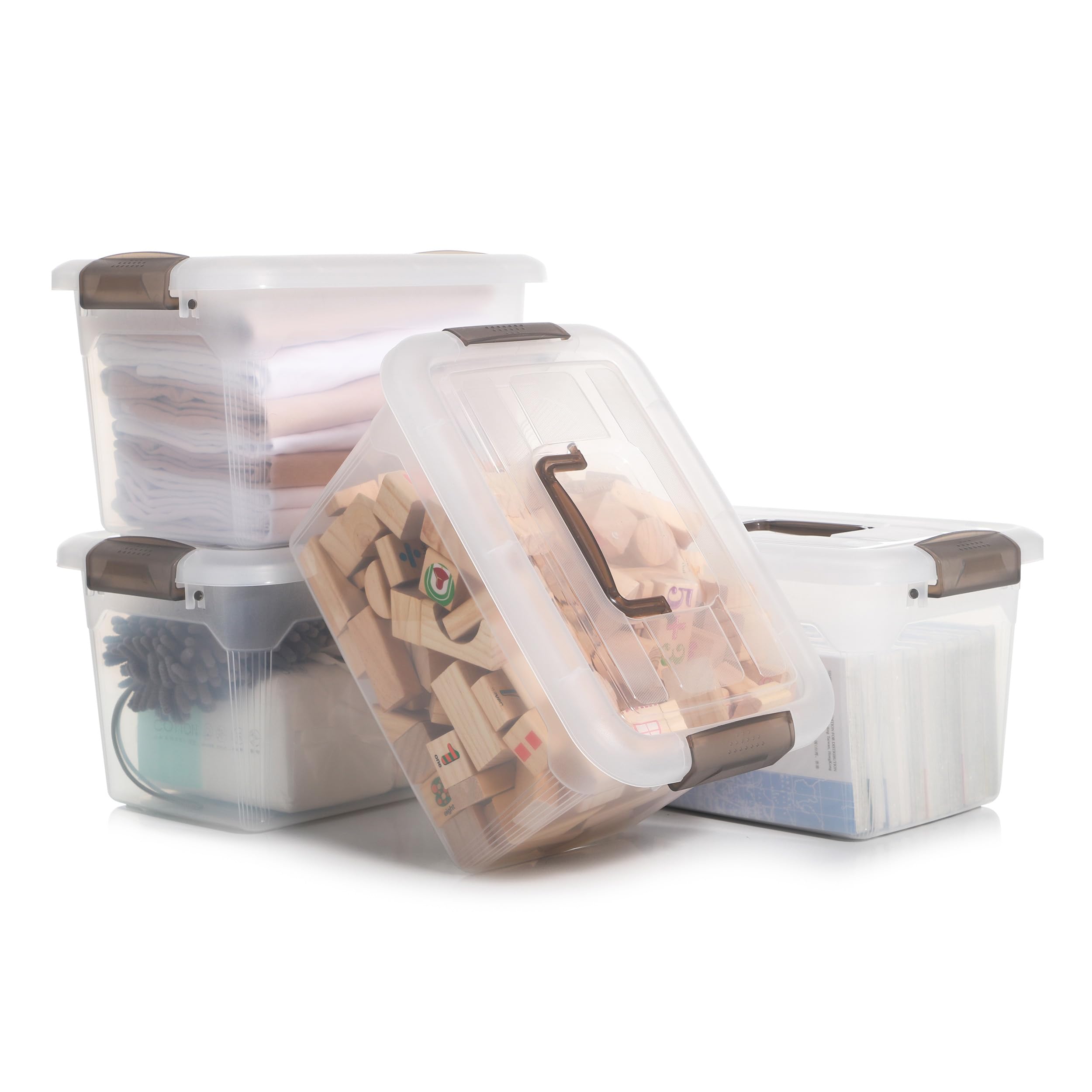 Citylife 4 Packs 8.5 Qt Storage Bins With Lids Clear Plastic Bins With Grey Handle Stackable Storage Containers For Organizing
