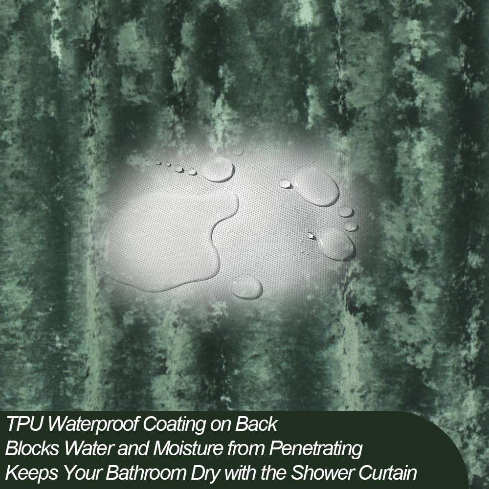 Tamgho Crushed Velvet Shower Curtain, Dark Green Luxury Shower Curtain With Gold Decro Metal Hooks, Machine Washable Thick Fabri