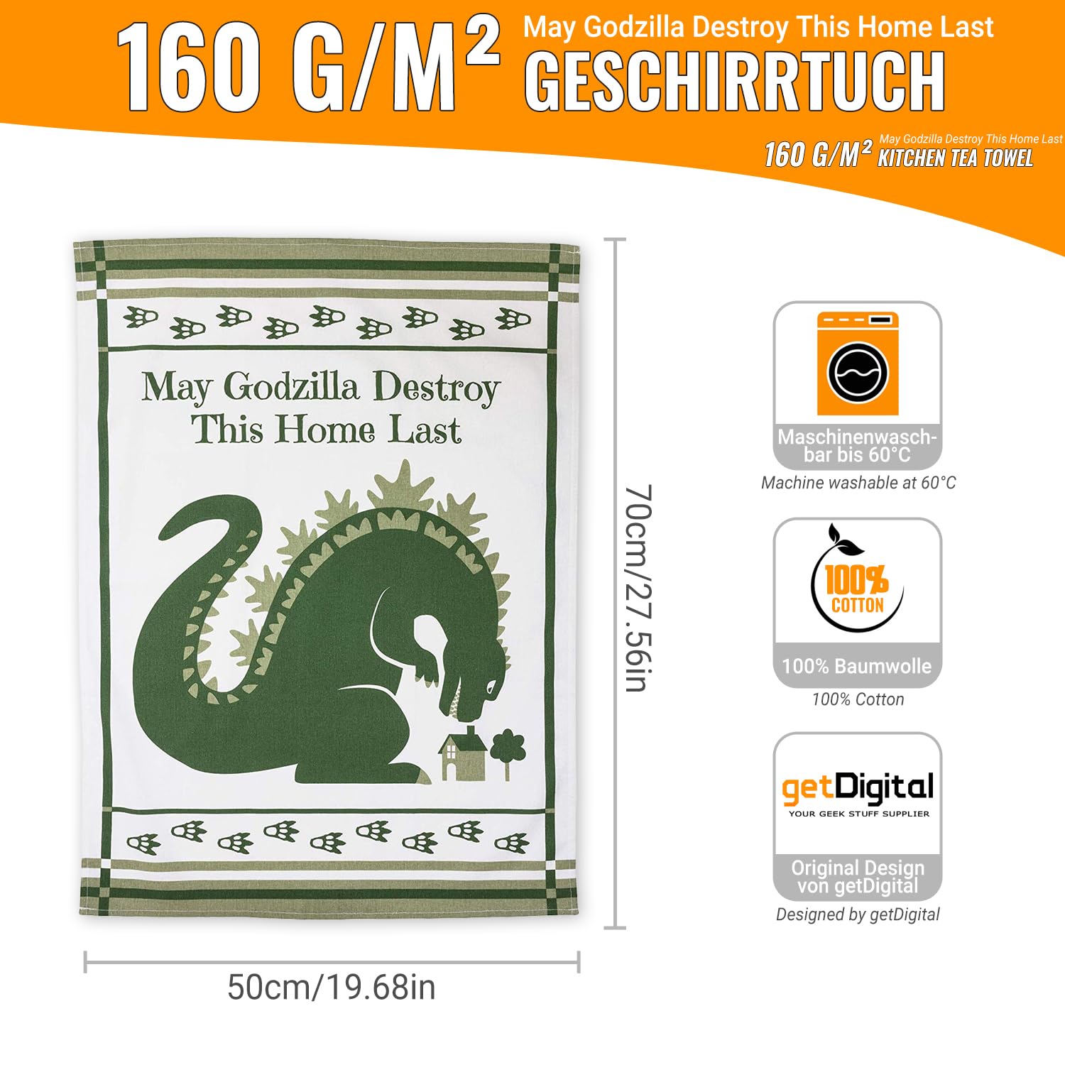 Getdigital Dish Cloth May Godzilla Destroy This Home Last - A Funny Home Blessing Kitchen Towel For Geeks And Monster Movie Fans