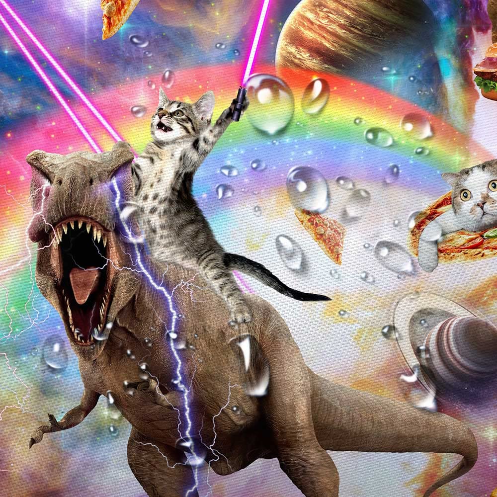 Funny Cat Shower Curtain, Cool Cat Riding Dinosaur On Fantasy Galaxy Space Shower Curtain, Cute Hilarious Outer Universe Anime F