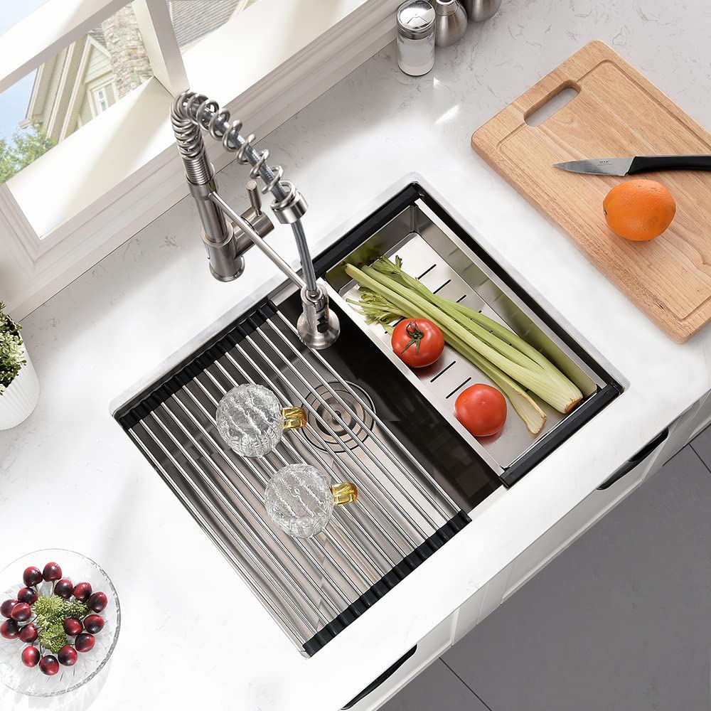 24 Inch Undermount Kitchen Sink, Boomhoze 24 X 19 Inch Stainless Steel Undermount Workstation Sink 16 Gauge Single Bowl Kitchen