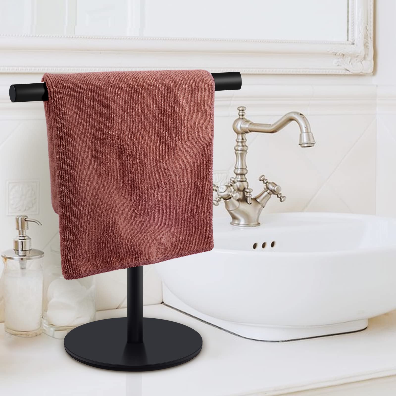 T-Shape Hand Towel Holder - Standing Hand Towel Rack For Bathroom Or Kitchen Countertops, With Sus304 Stainless Steel Matte Blac