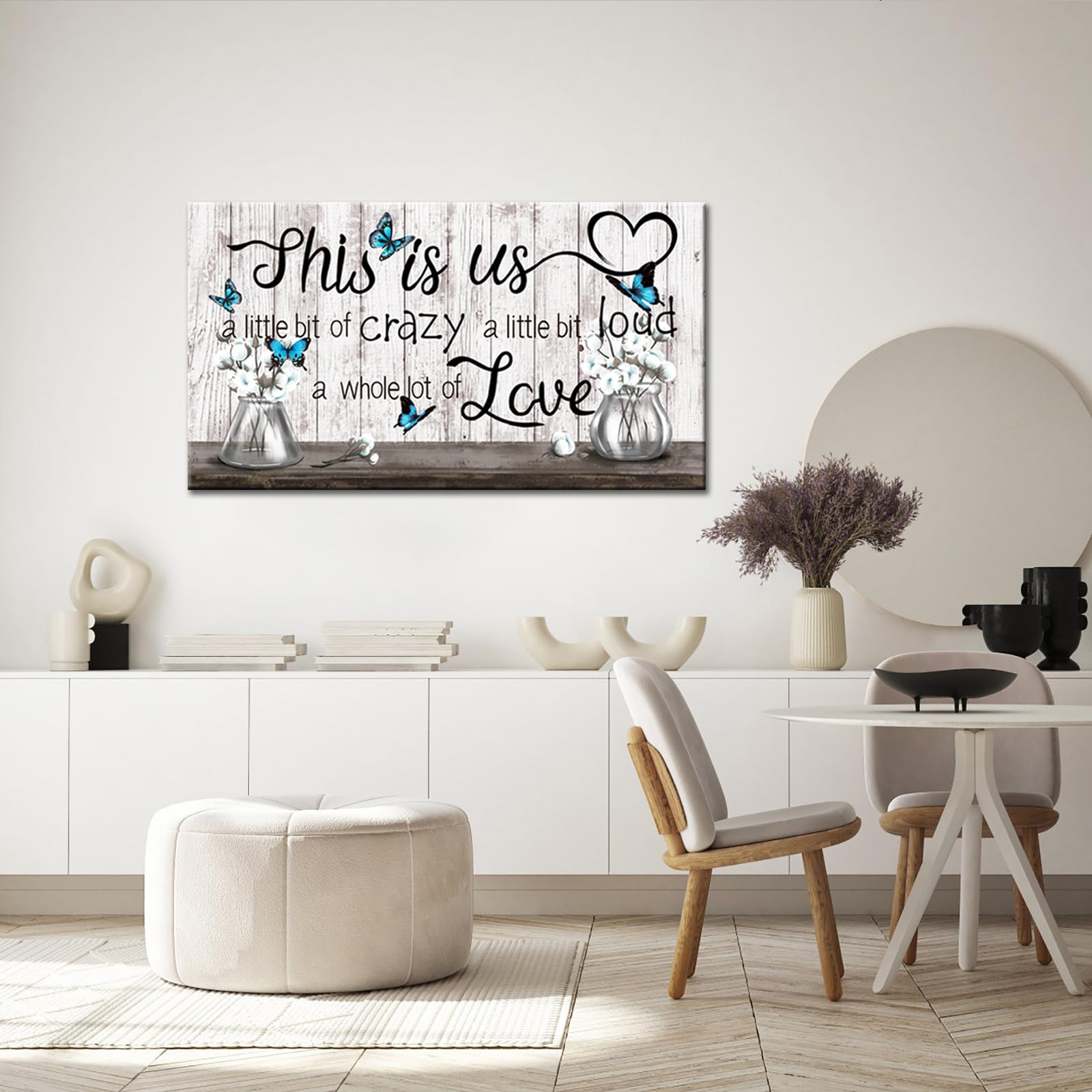 Conipit Large Farmhouse Canvas Wall Art This Is Us Picture Inspirational Quotes Artwork Cotton Flower Teal Butterfly Painting Fr