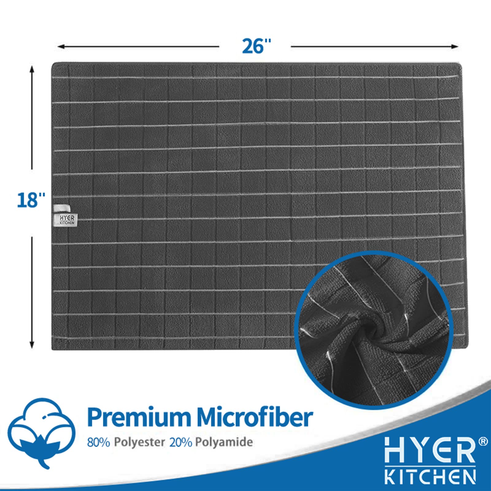 Microfiber Dish Towels - Soft, Super Absorbent And Lint Free Kitchen Towels - 8 Pack (Lattice Designed Black Colors) - 26 X 18 I