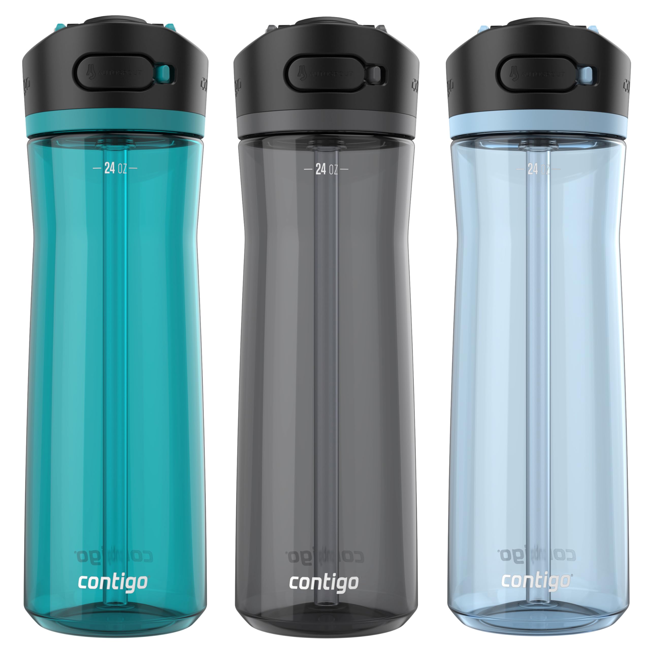 Contigo Ashland 2.0 Autospout Water Bottle, 24 Oz, 3-Pack
