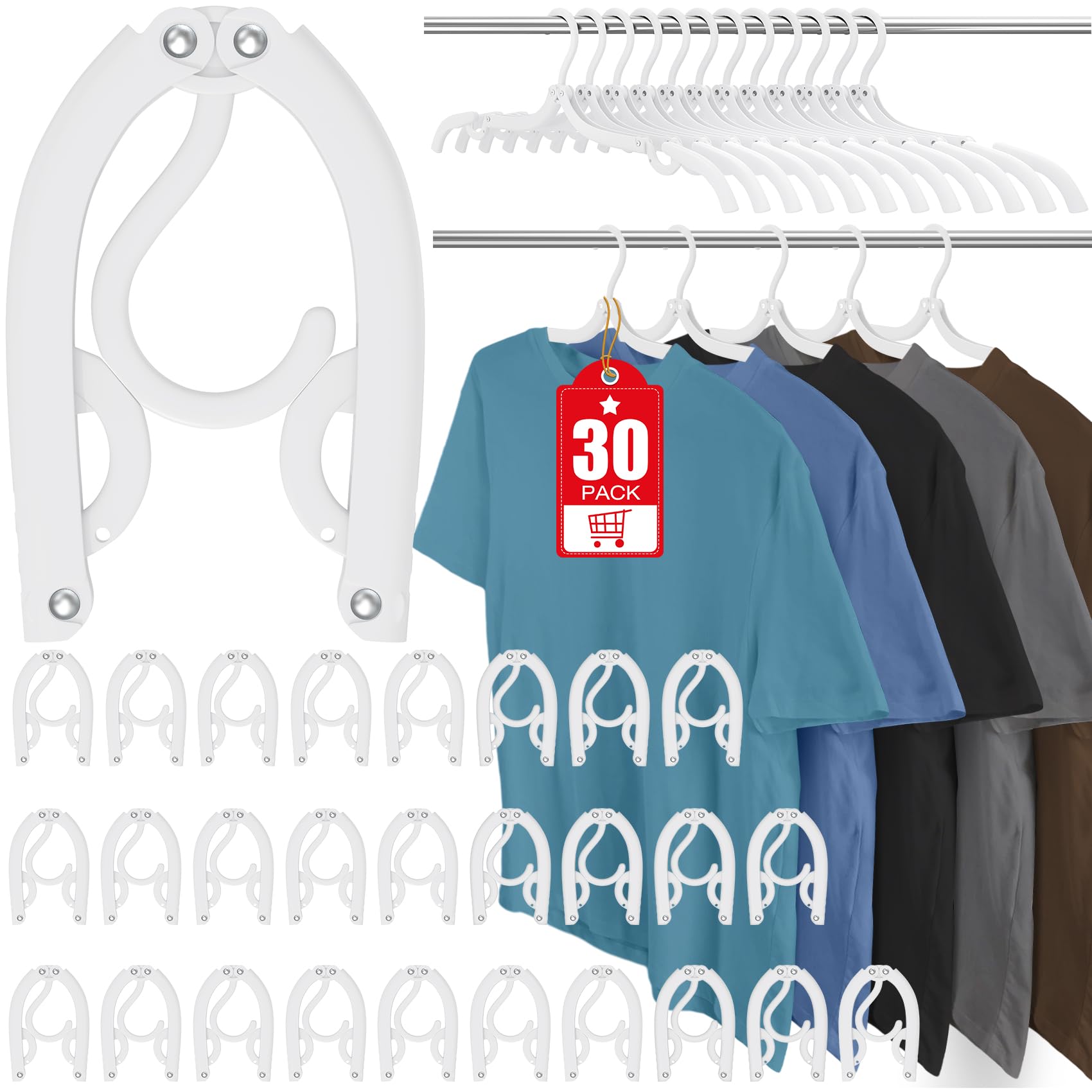 30 Pcs Travel Hangers Portable Foldable Travel Hanger Organizer, Plastic Travel Accessories Essentials Clothes Drying Rack Foldi