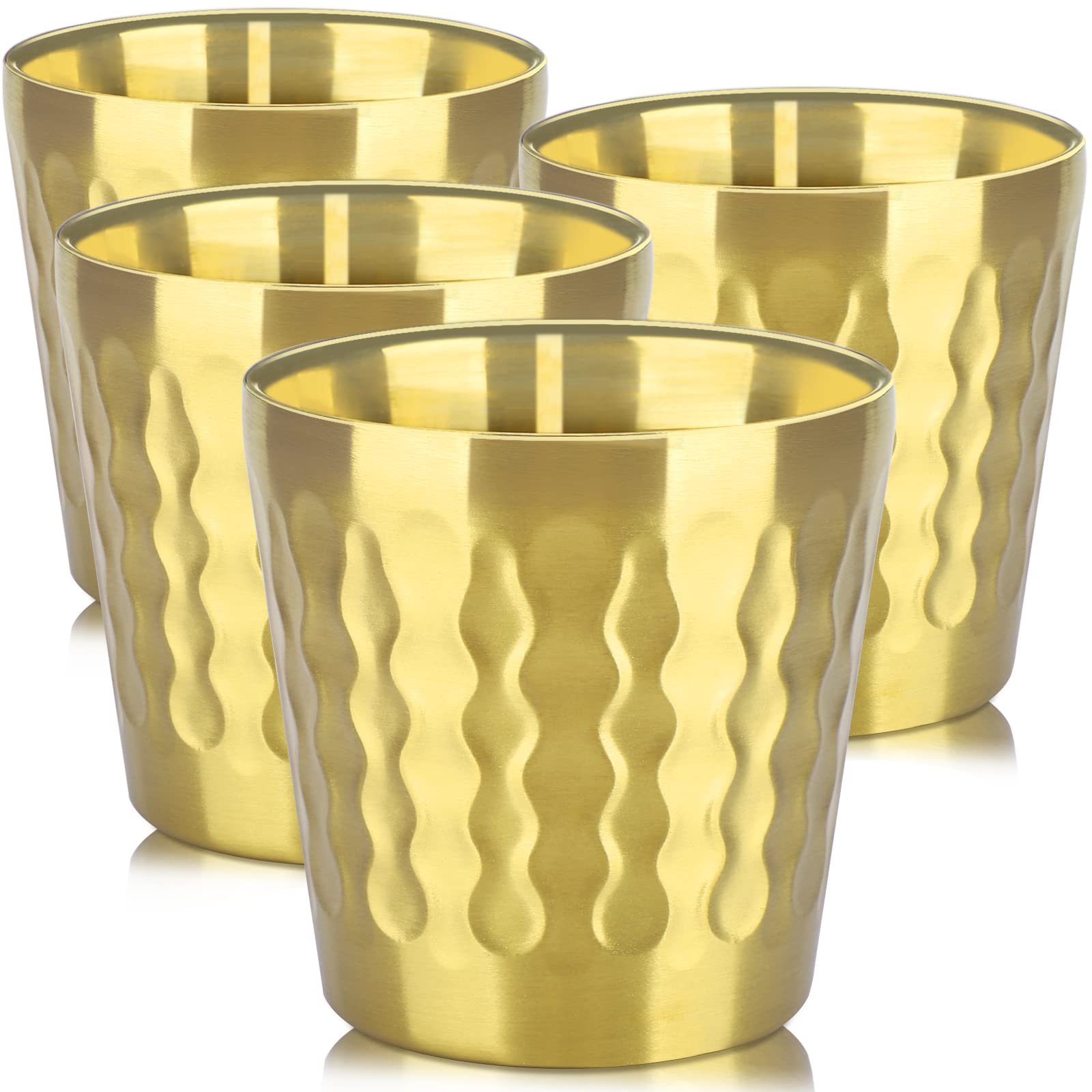 Beasea Mini Stainless Steel Cups, 4 Pack 6oz Gold Metal Stackable Double Wall Small Insulated Portable Drinking Tumblers Unbreak