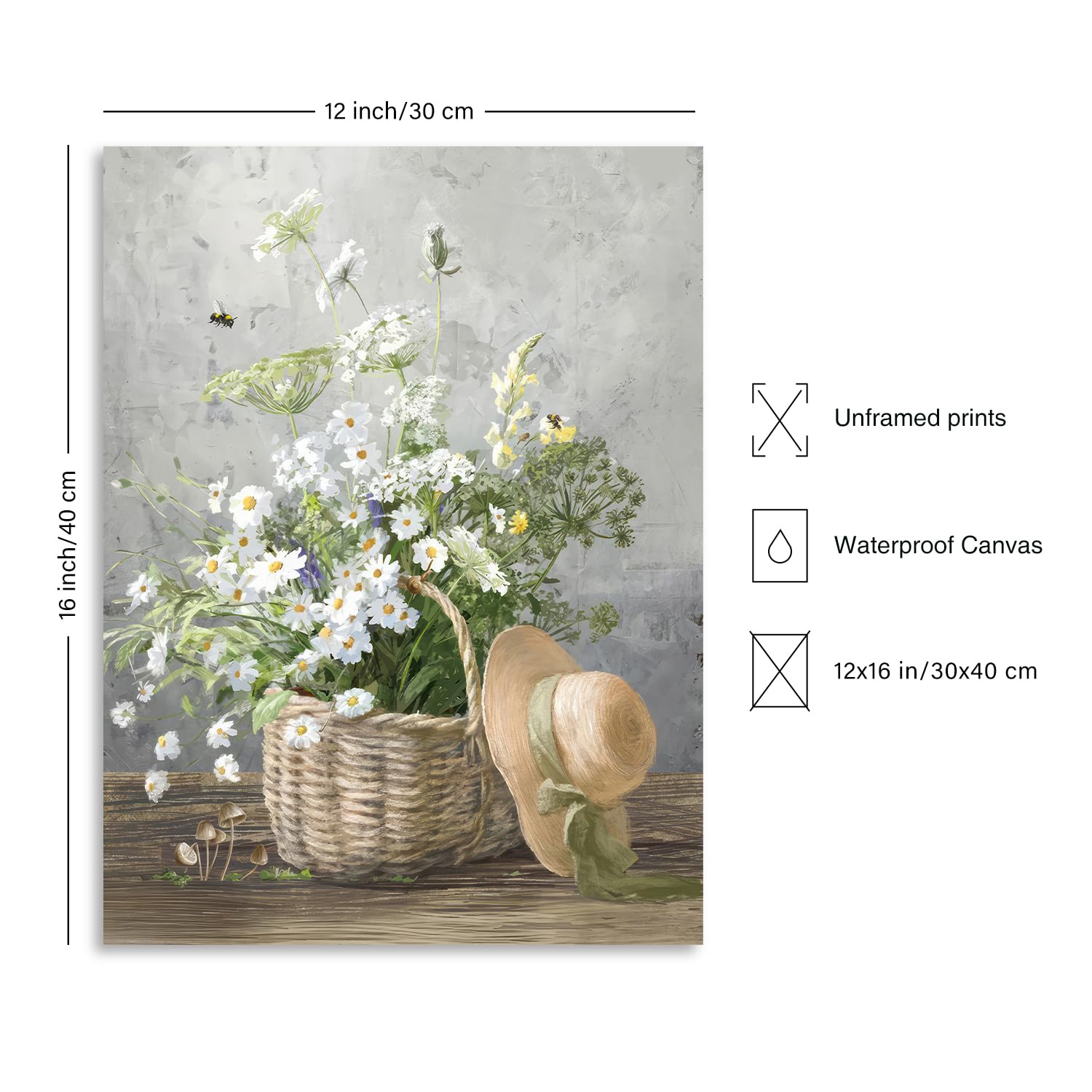 Dazzlewall Daisy Paintings Canvas Wall Art Rustic Floral Farmhouse Country Wall Decor Botanical Flower Poster For Bedroom Living