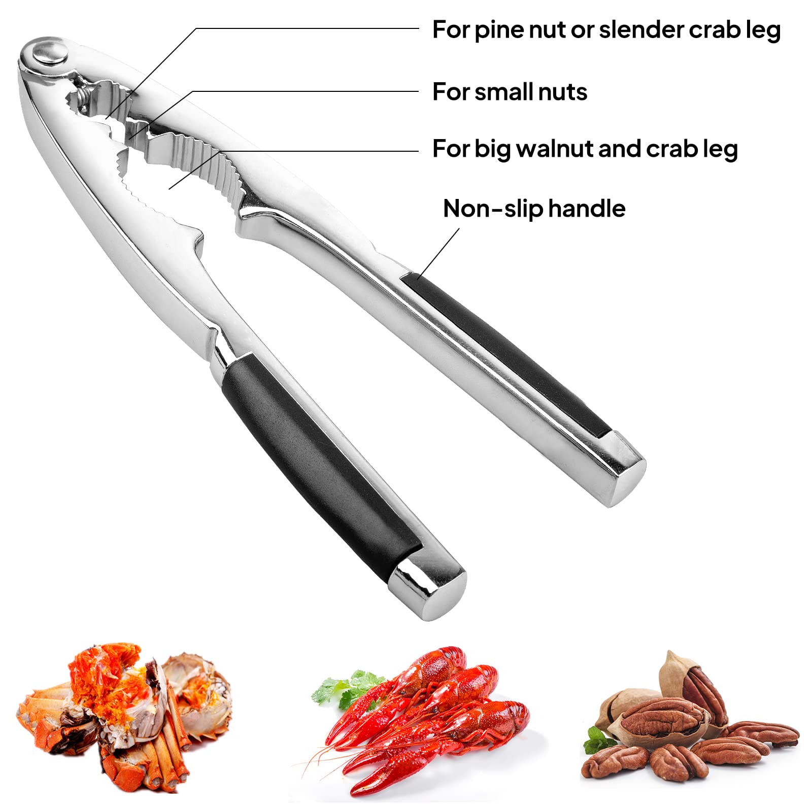 Nut Crackers Pecan Nutcracker Walnuts Plier With Non-Slip Handles Heavy Duty Crab Cracker Tool With Good Grip 2 Picks Included