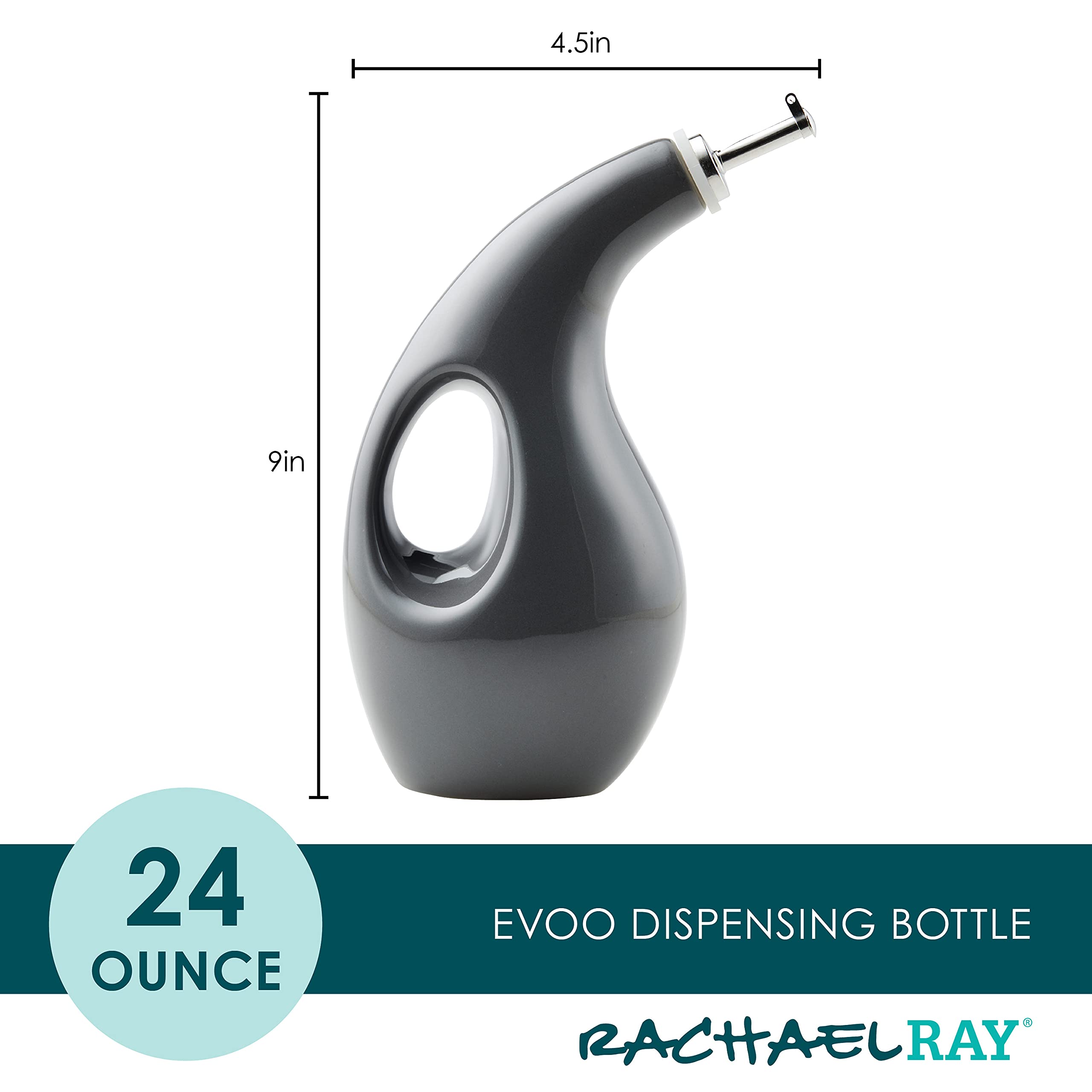 Rachael Ray 48465 Ceramic Evoo Oil And Vinegar Dispensing Bottle With Spout, 24 Ounce - Dark Gray