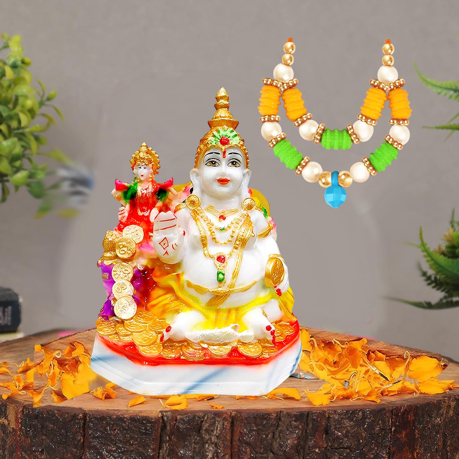 Kitlyn 4 Poly Resin Kuber Murti- Statue For Home Decor & Gifting| Laxmi-Ganesh Silver Coin |God Kuber Idol | Murti| Statue | Sho