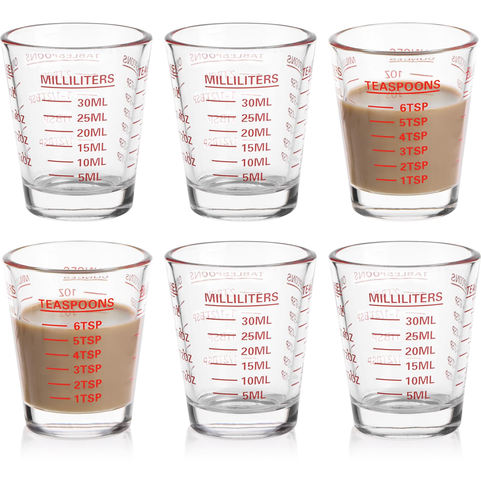 SAIAOKJ Shot Glasses Measuring Cup Set 6 Pack Espresso Shot Glasses Liquid Heavy Glass 26-Incremental Measurement 1 OZ,2 TBS,6 T