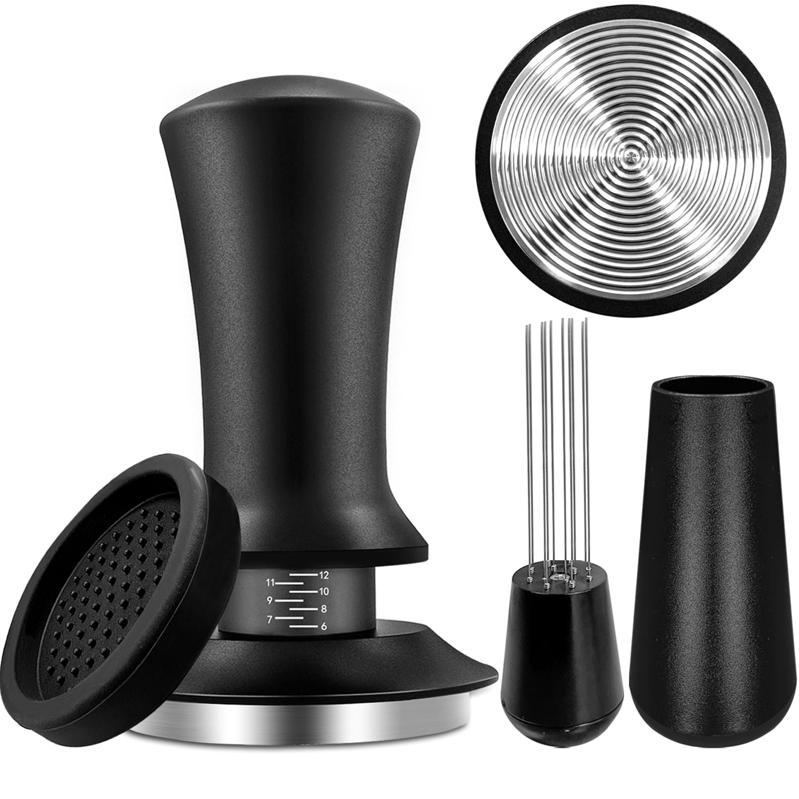 Espresso Hand Tamper 51Mm, Coffee Tamper With Wdt Tool Calibrated Spring Loaded, Hand Tampers With Silicone Mat, 100% Flat Stain